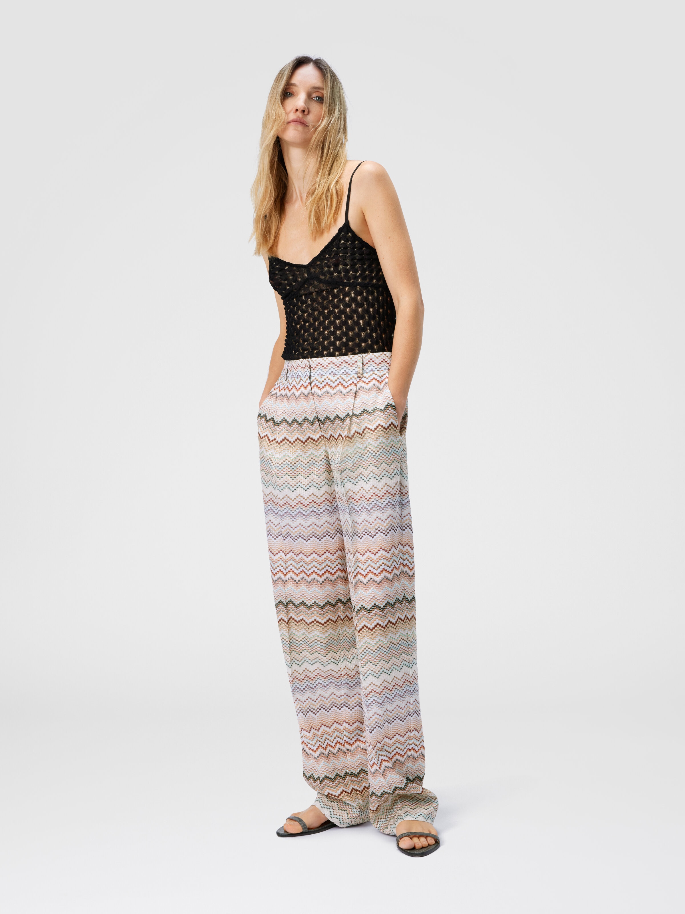 Dégradé zig zag viscose trousers, Multicoloured  - 1