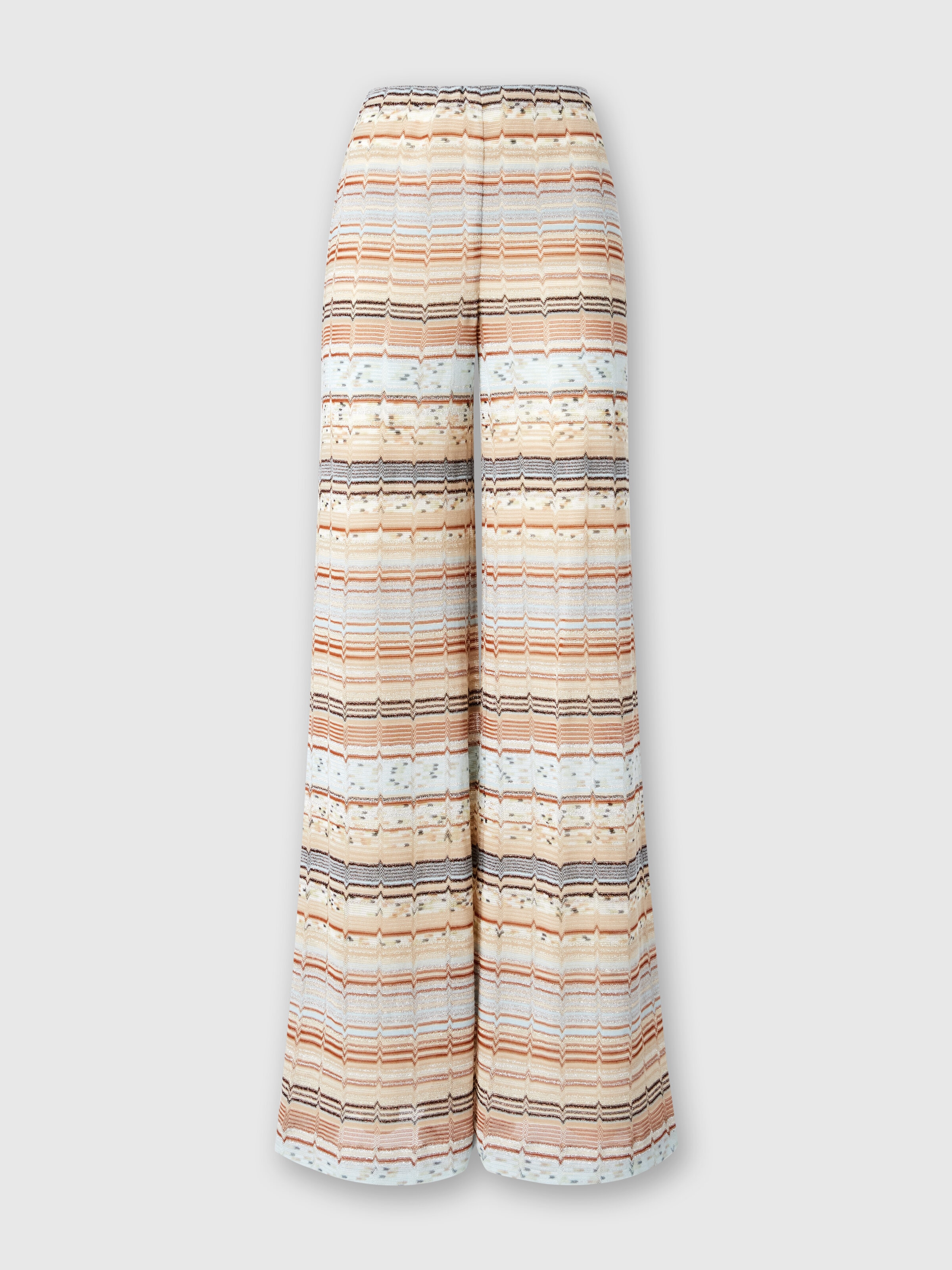 Viscose and cotton palazzo trousers with lamé zigzag fret, Multicoloured  - 0