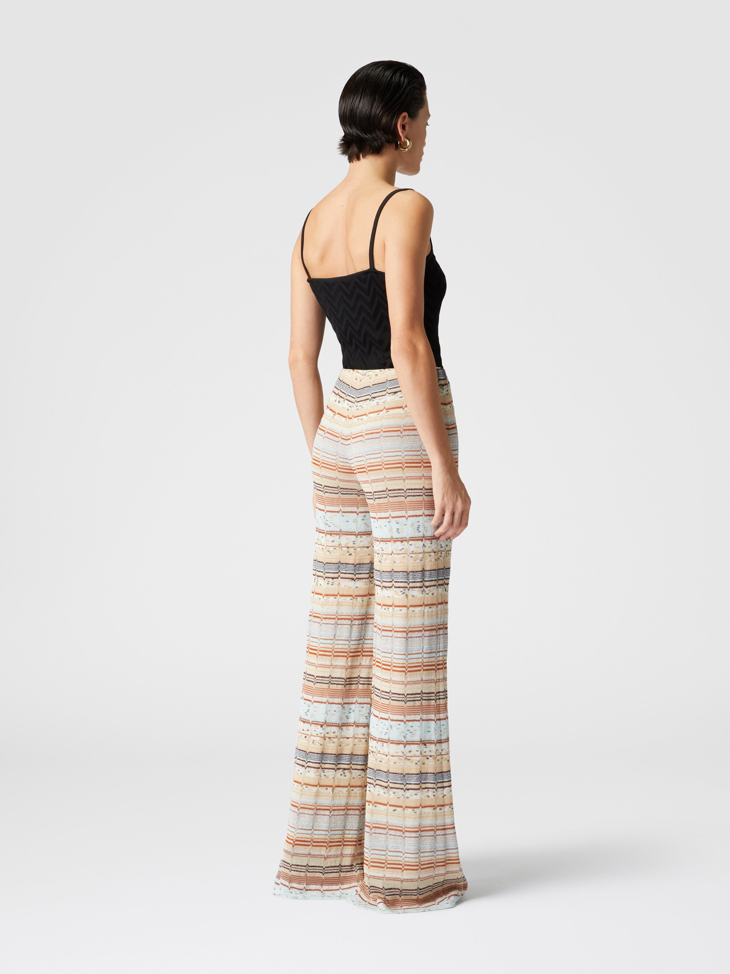 Viscose and cotton palazzo trousers with lamé zigzag fret, Multicoloured  - 2