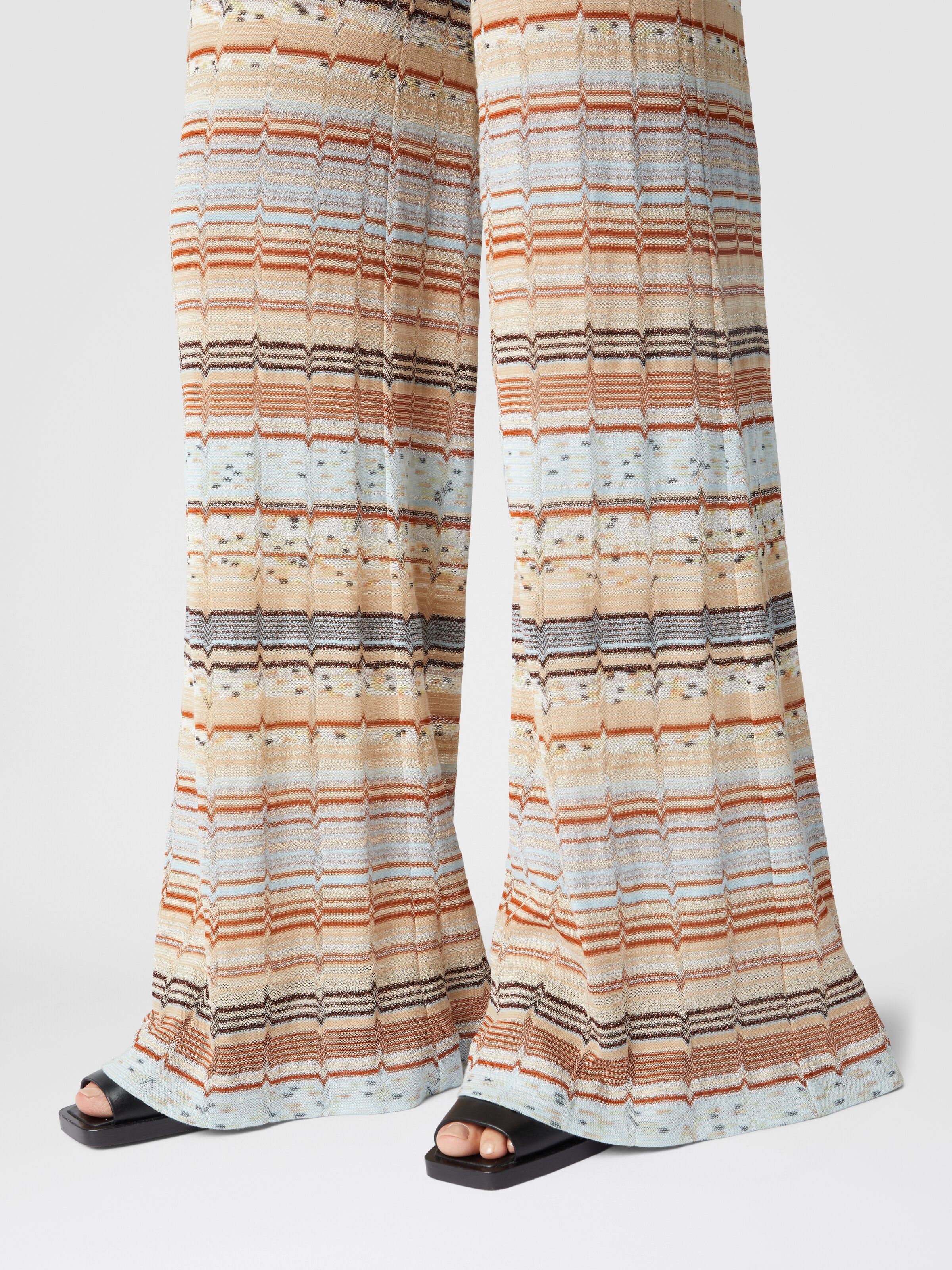 Viscose and cotton palazzo trousers with lamé zigzag fret, Multicoloured  - 3