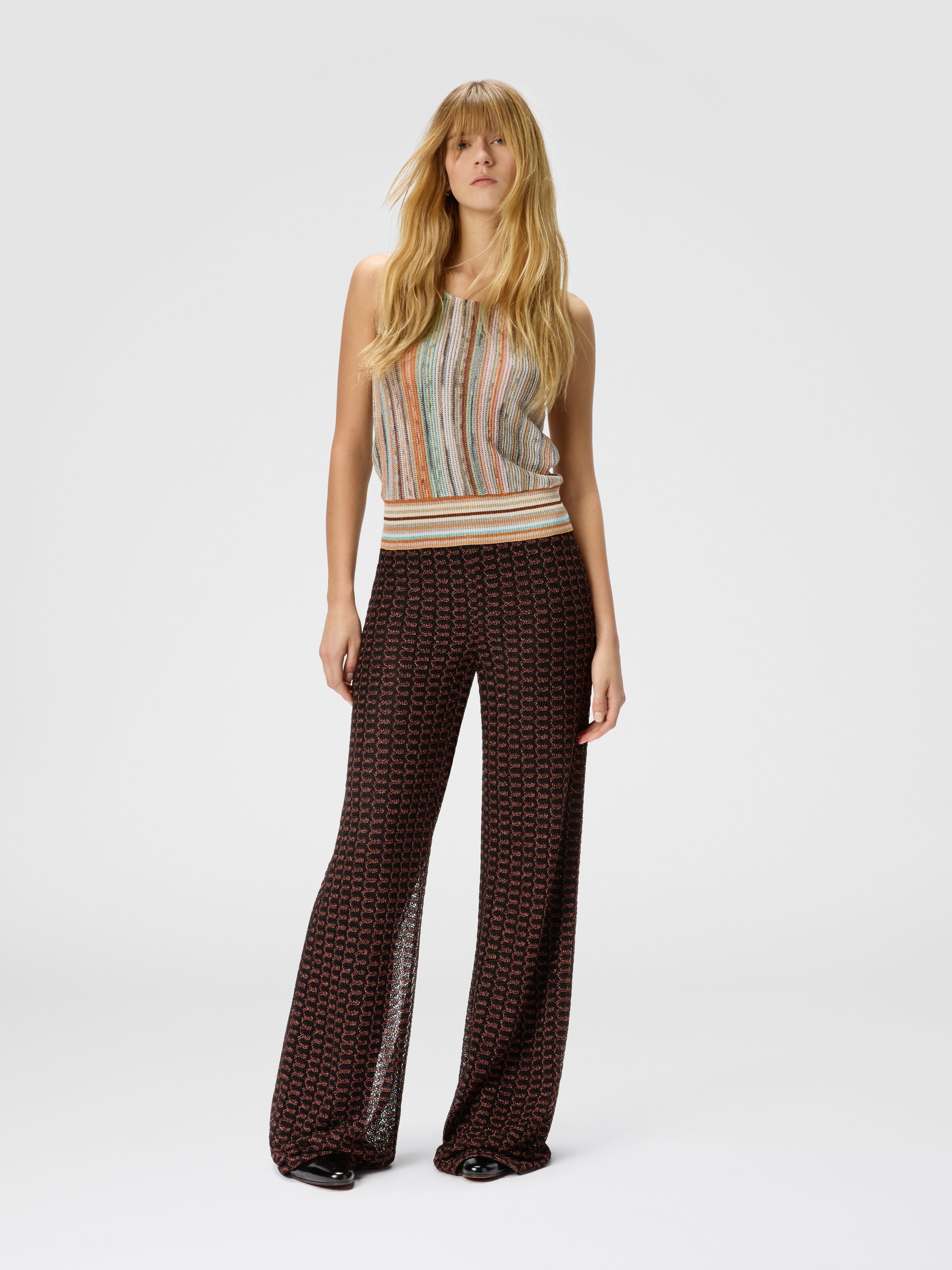 Viscose lamé lace trousers, Rust & Black - 1