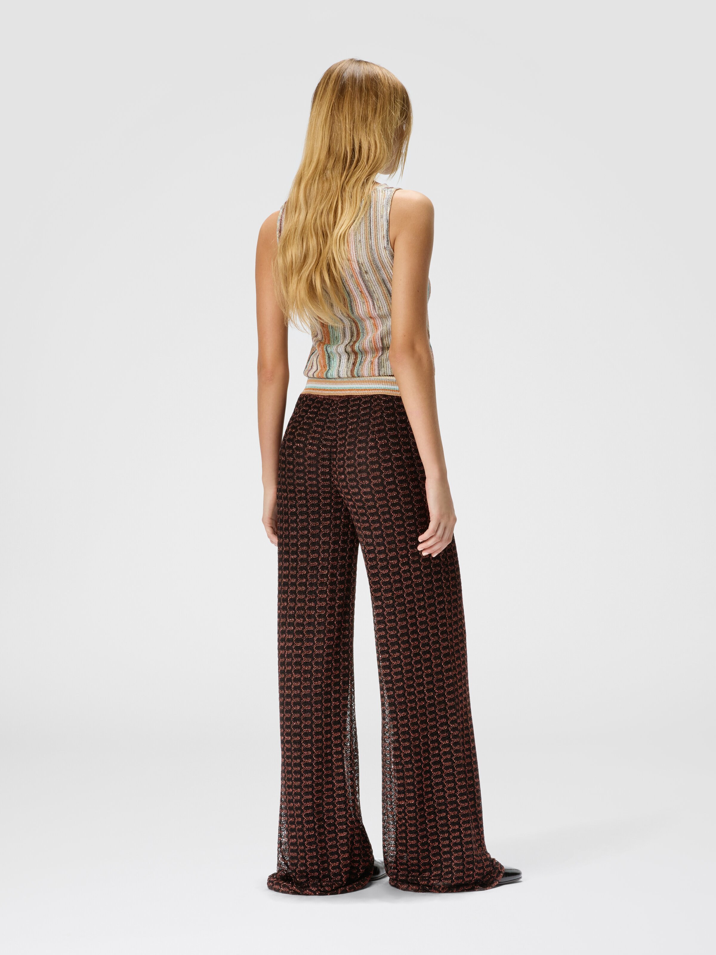 Viscose lamé lace trousers, Rust & Black - 2