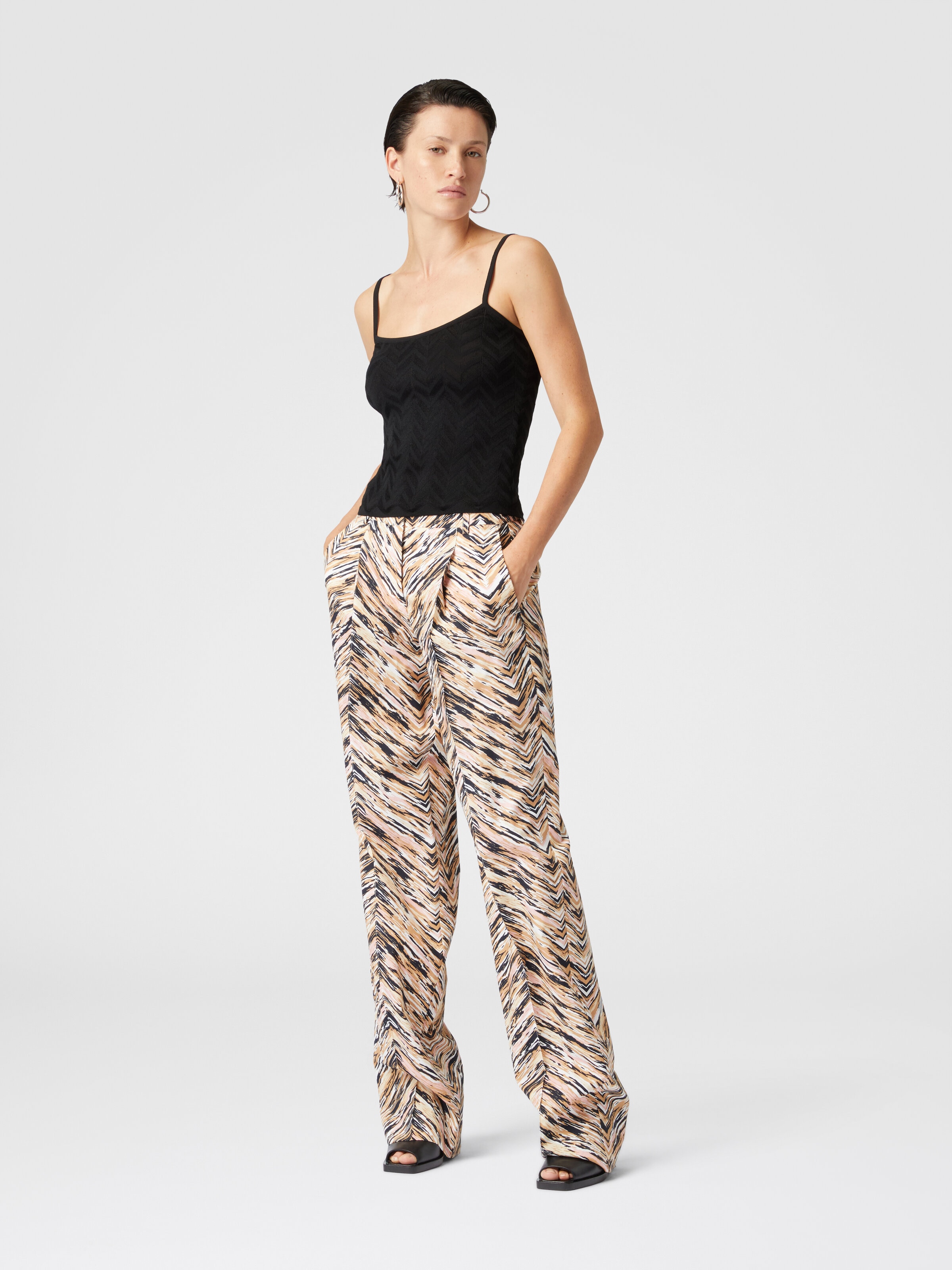 Pantalón clásico de algodón animal print en zigzag, Multicolor  - 1