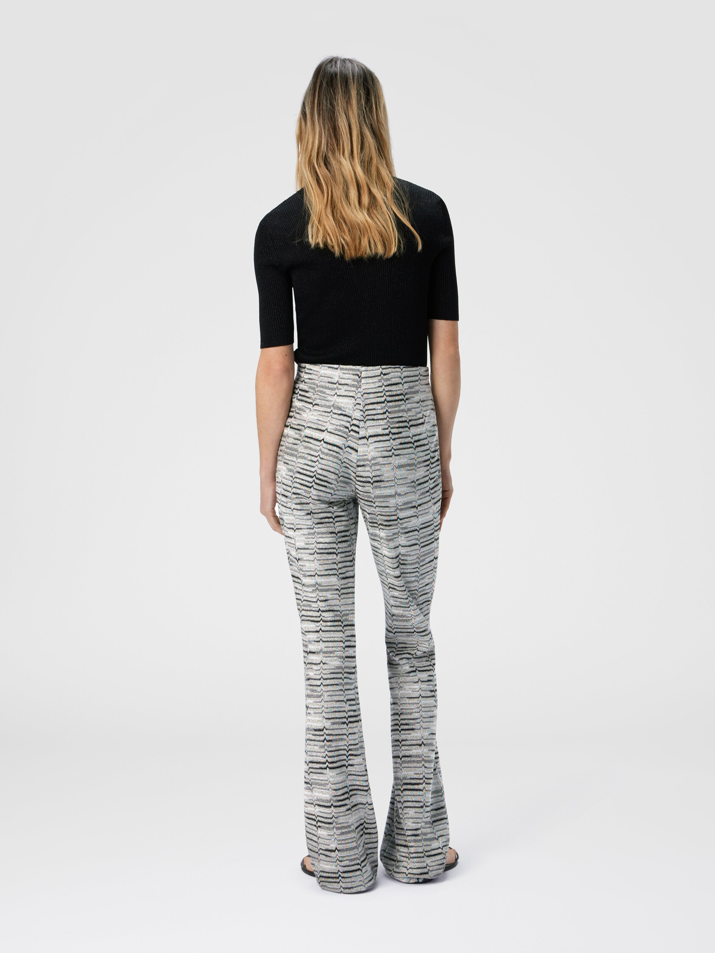 Flare trousers in viscose with Greek lamé motif, Multicoloured  - 2