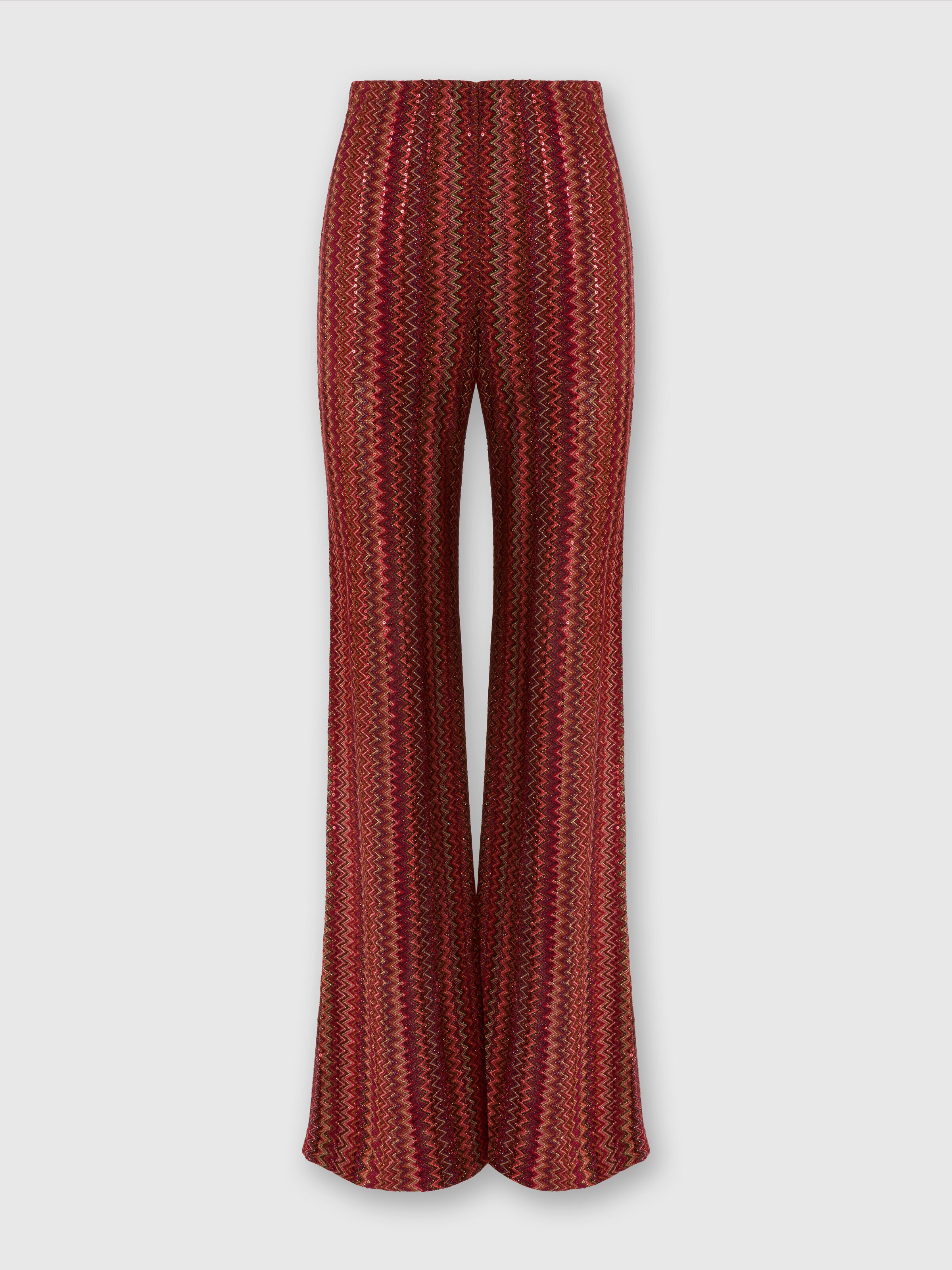 Pantalón acampanado en mezcla de viscosa en zigzag con lentejuelas, Multicolor  - 0