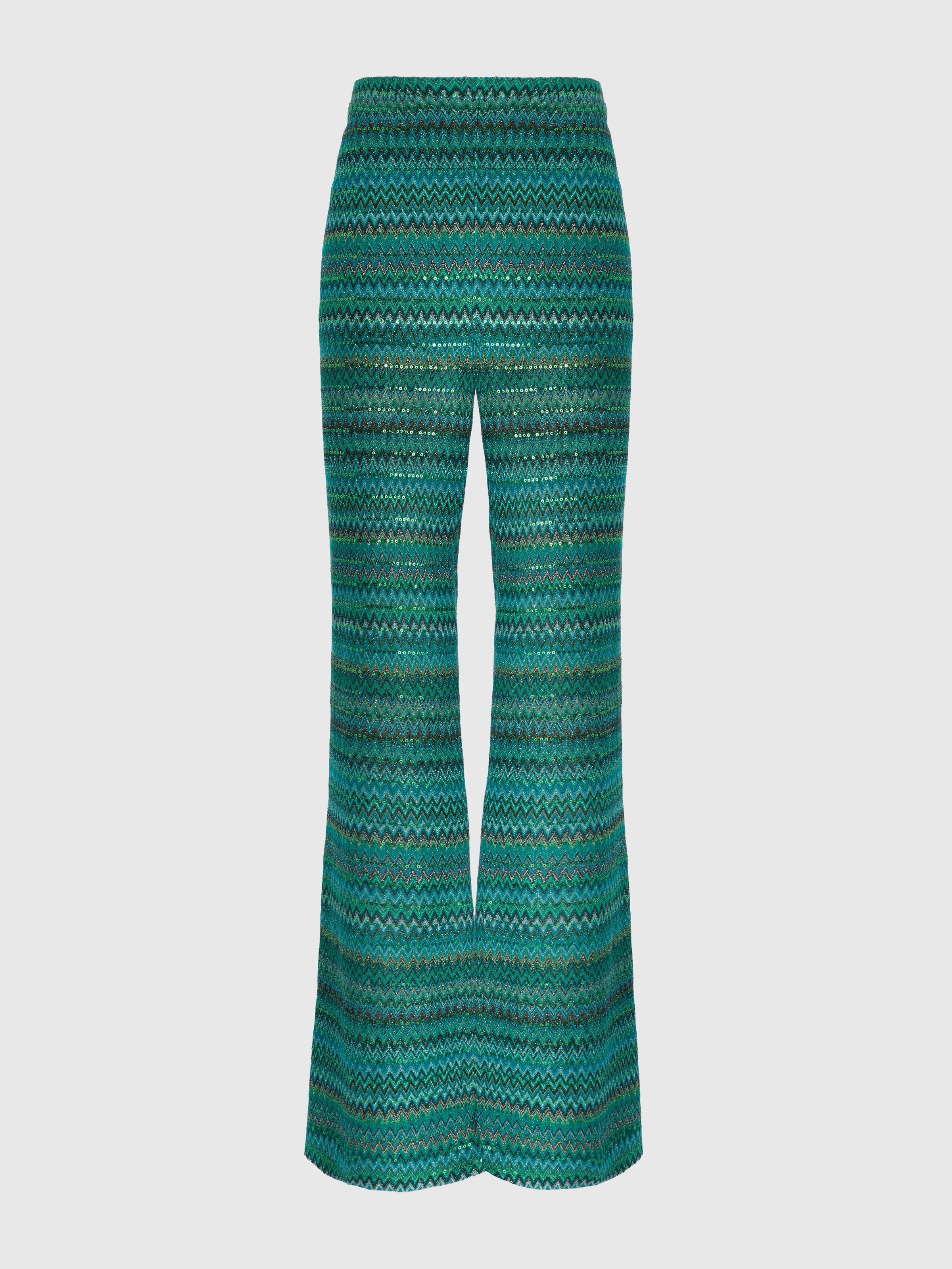 Flare trousers in zigzag viscose blend with sequins, Multicoloured  - 0