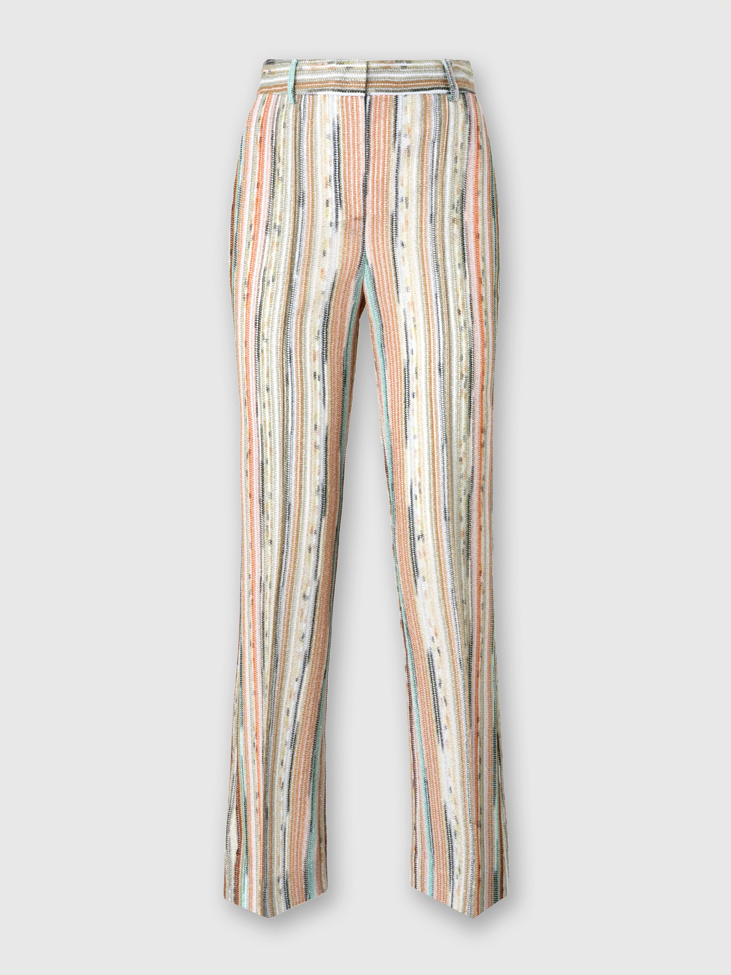 Classic trousers in striped lamé slub viscose with cropped hem, Multicoloured  - 0