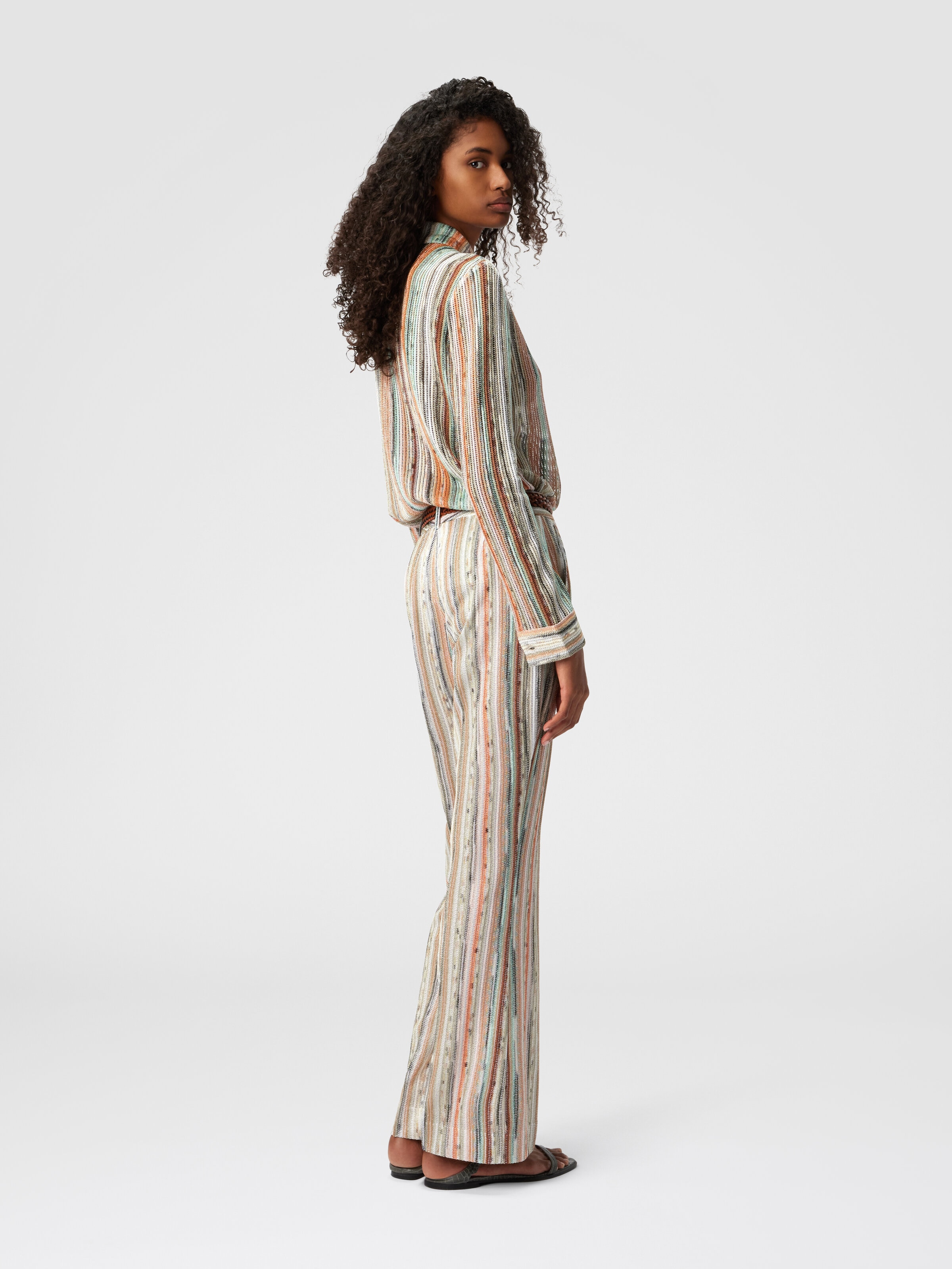 Classic trousers in striped lamé slub viscose with cropped hem, Multicoloured  - 2