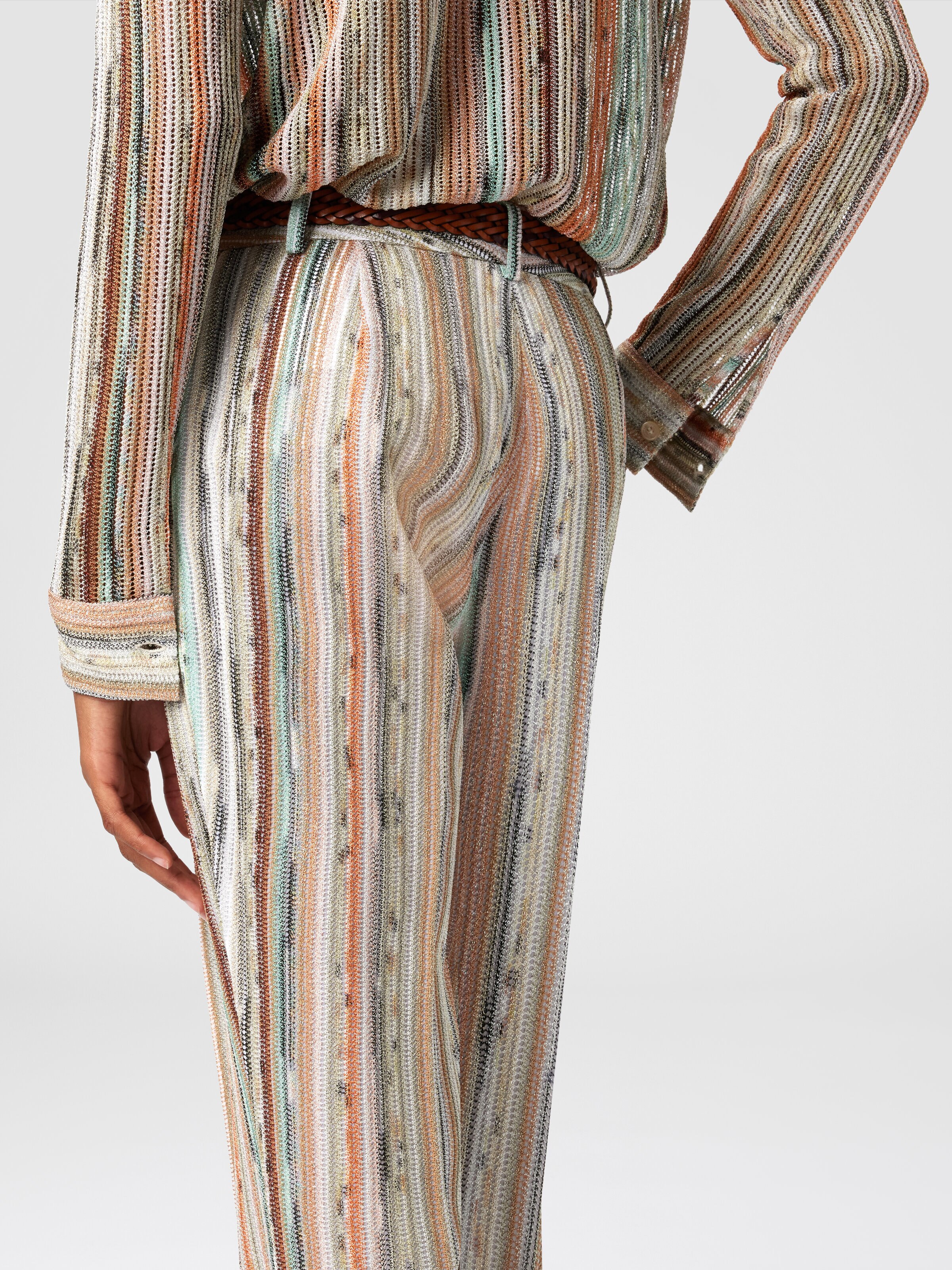 Classic trousers in striped lamé slub viscose with cropped hem, Multicoloured  - 4