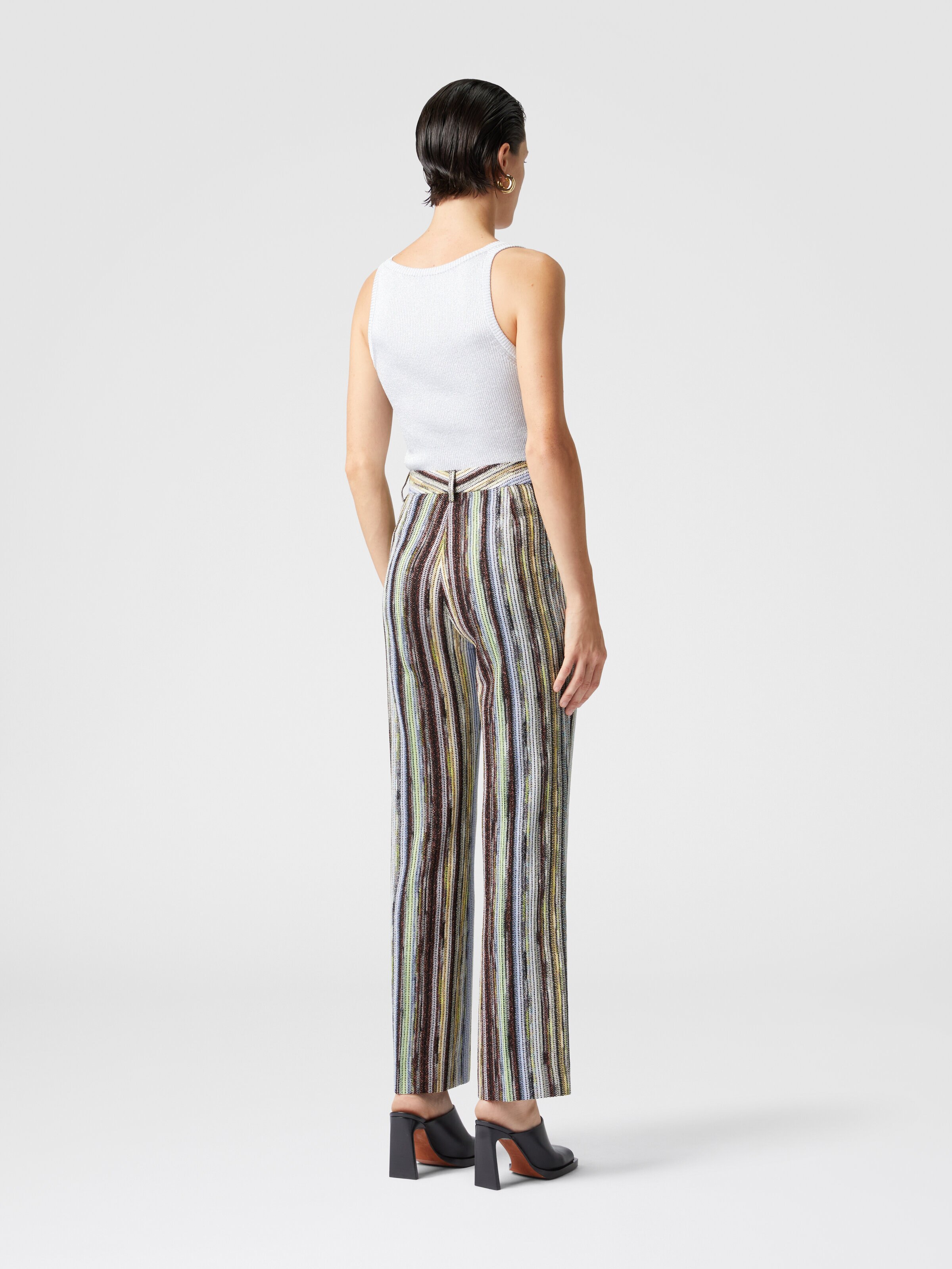 Classic trousers in striped lamé slub viscose with cropped hem, Multicoloured  - 2