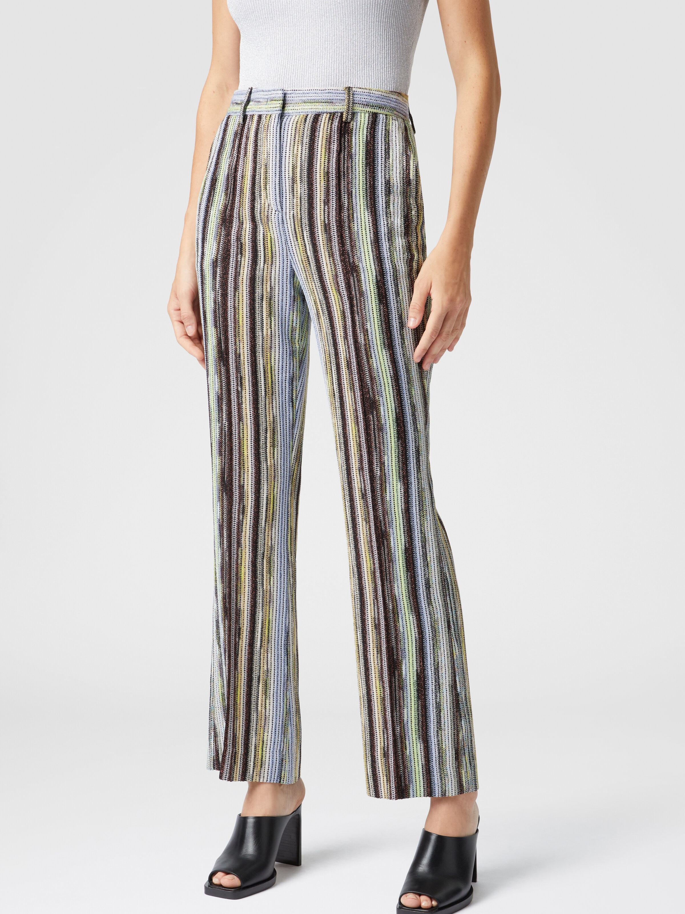Classic trousers in striped lamé slub viscose with cropped hem, Multicoloured  - 3