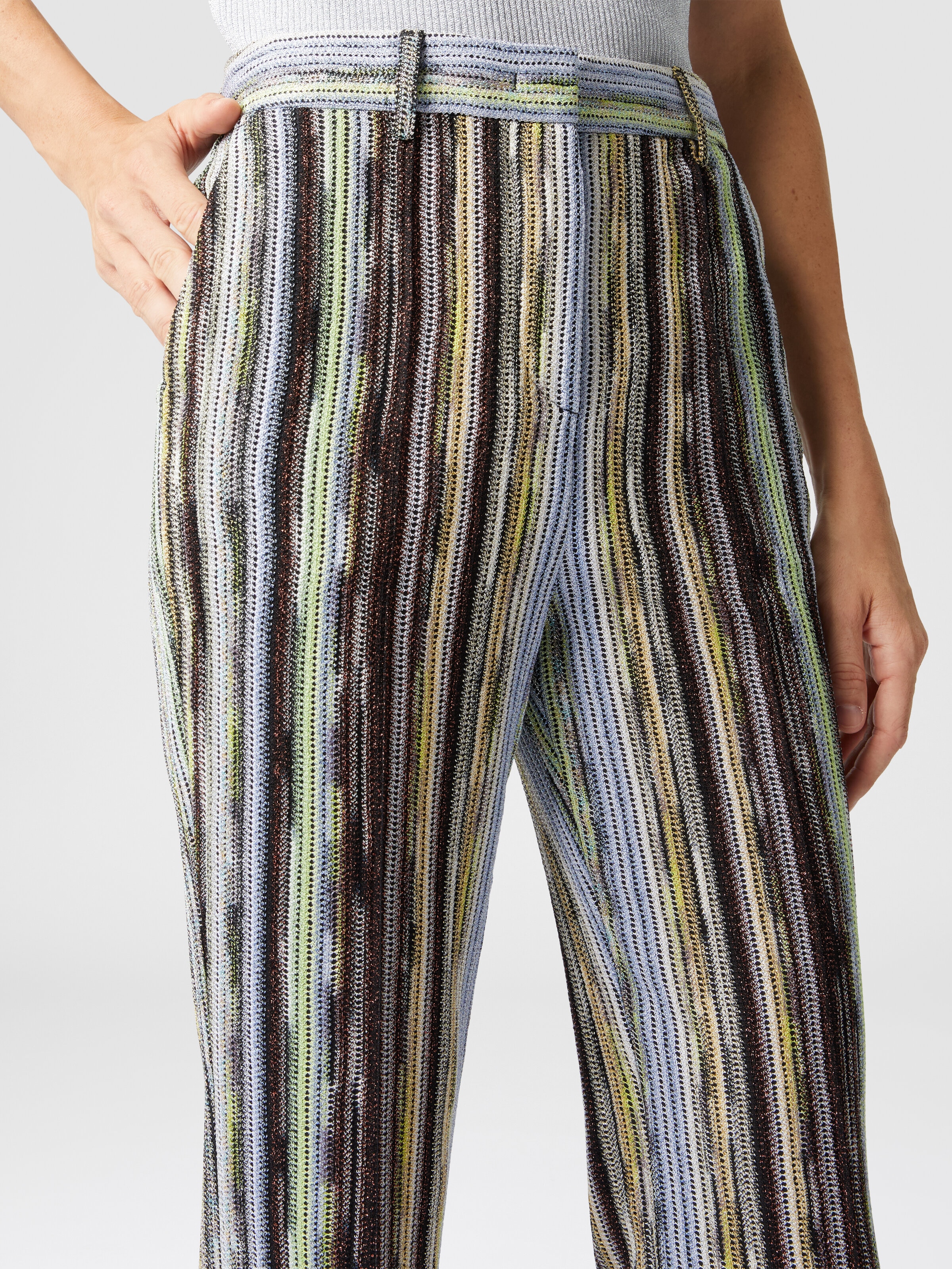 Classic trousers in striped lamé slub viscose with cropped hem, Multicoloured  - 4