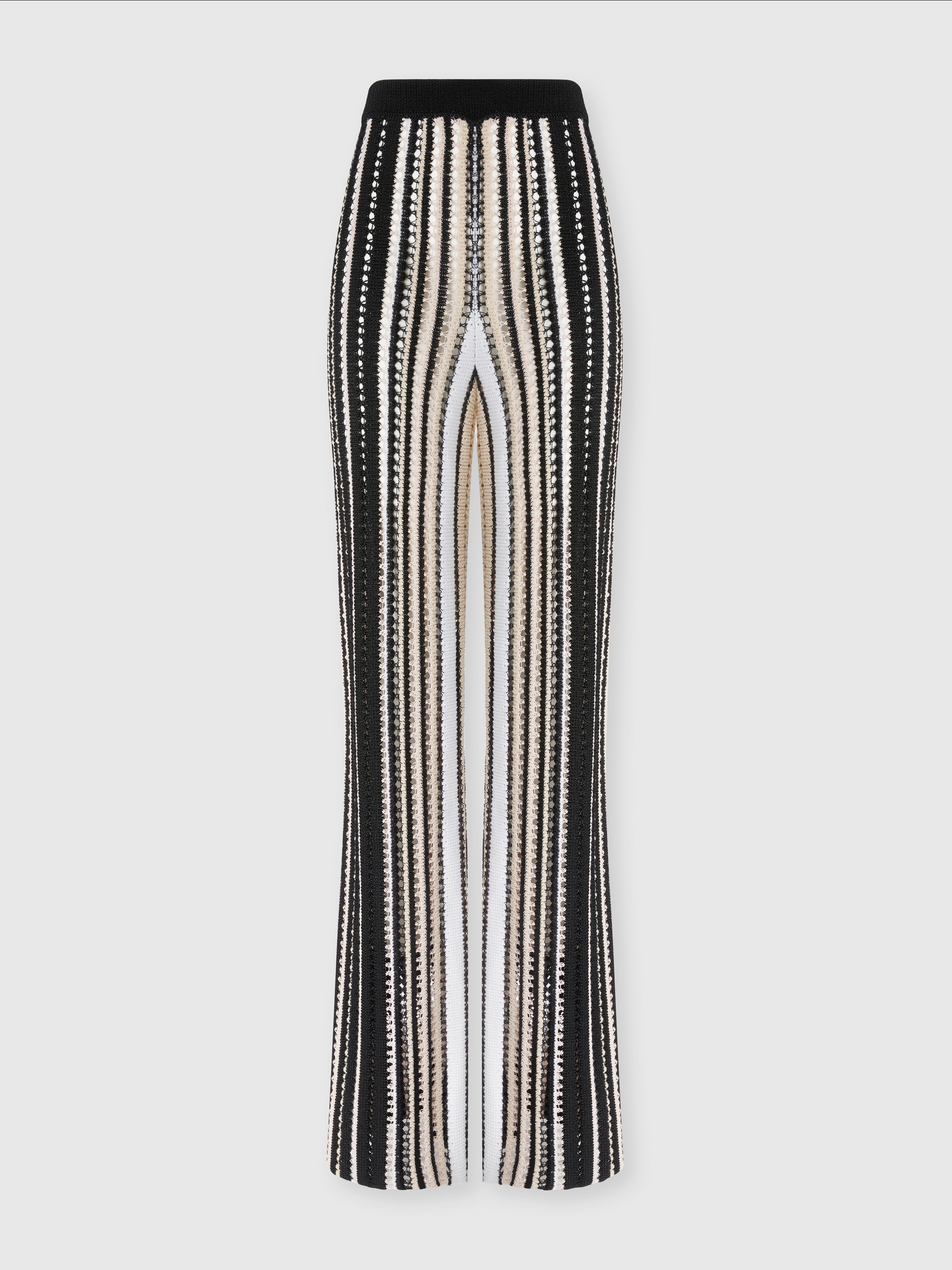Straight trousers in striped crochet, Multicoloured  - 0