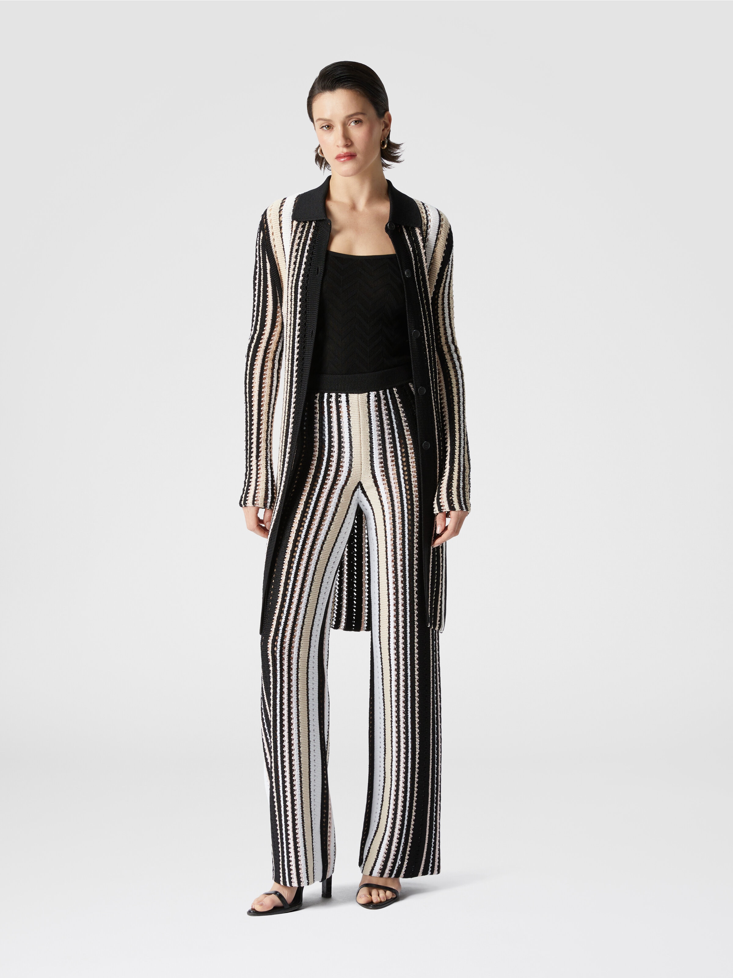 Straight trousers in striped crochet, Multicoloured  - 1