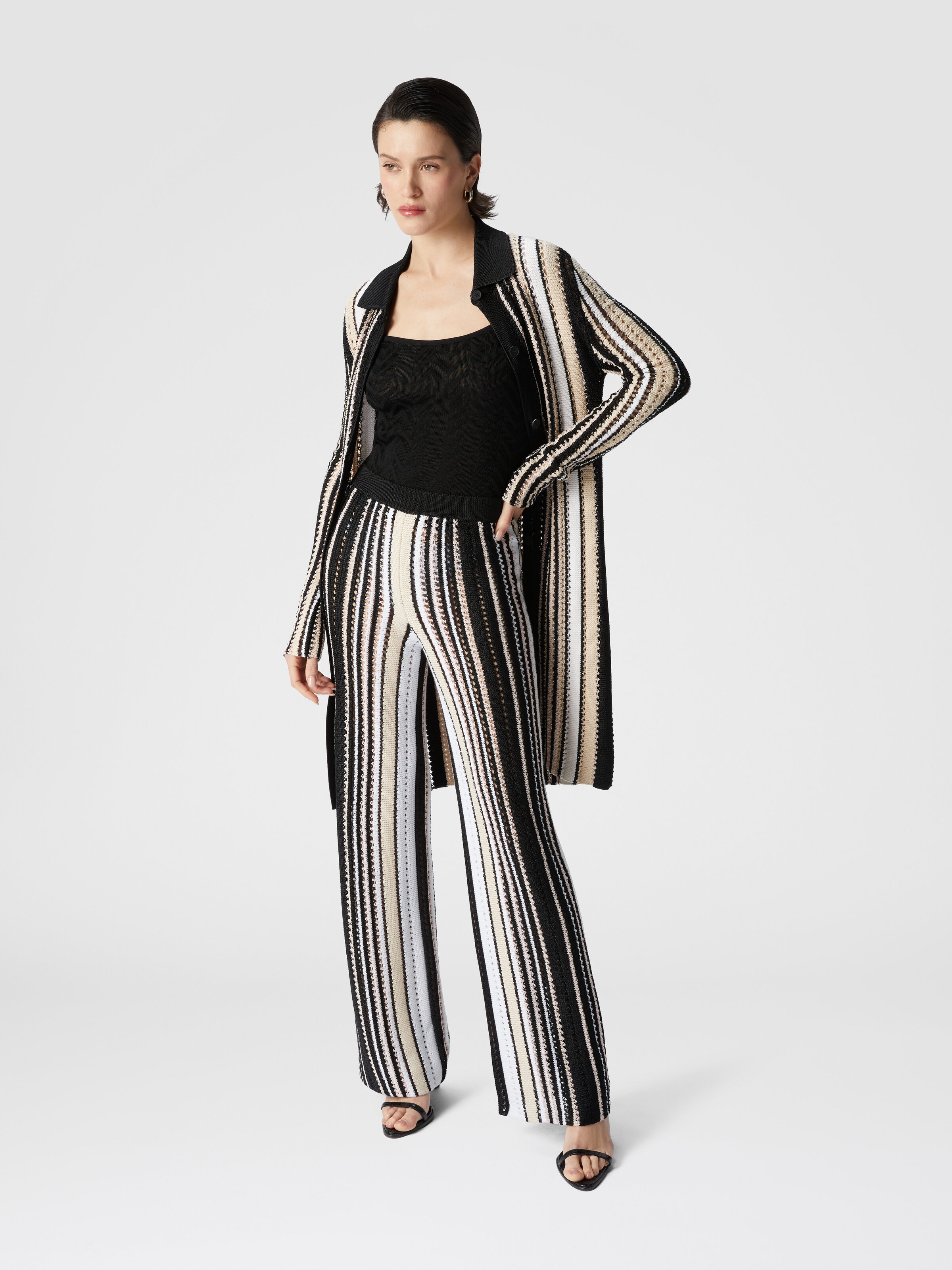 Straight trousers in striped crochet, Multicoloured  - 3