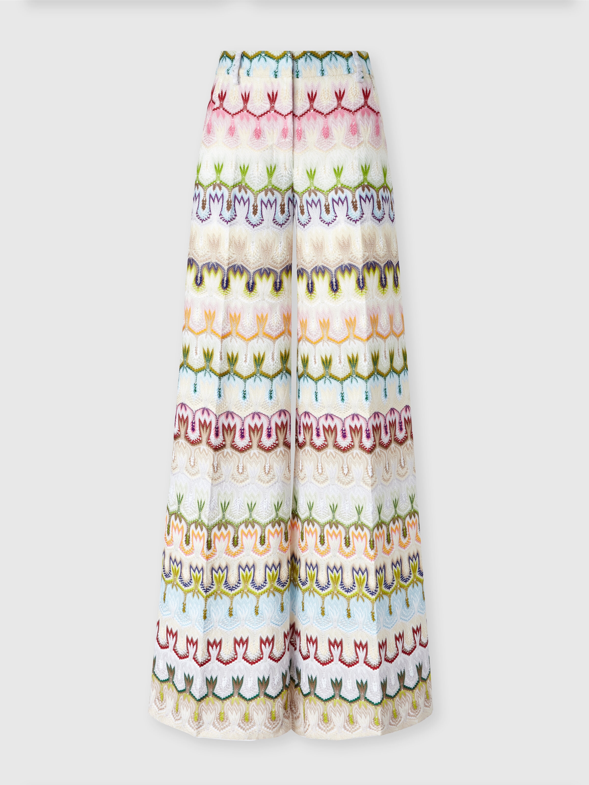 High-waisted long pants with abstract floral pattern, Multicoloured  - 0