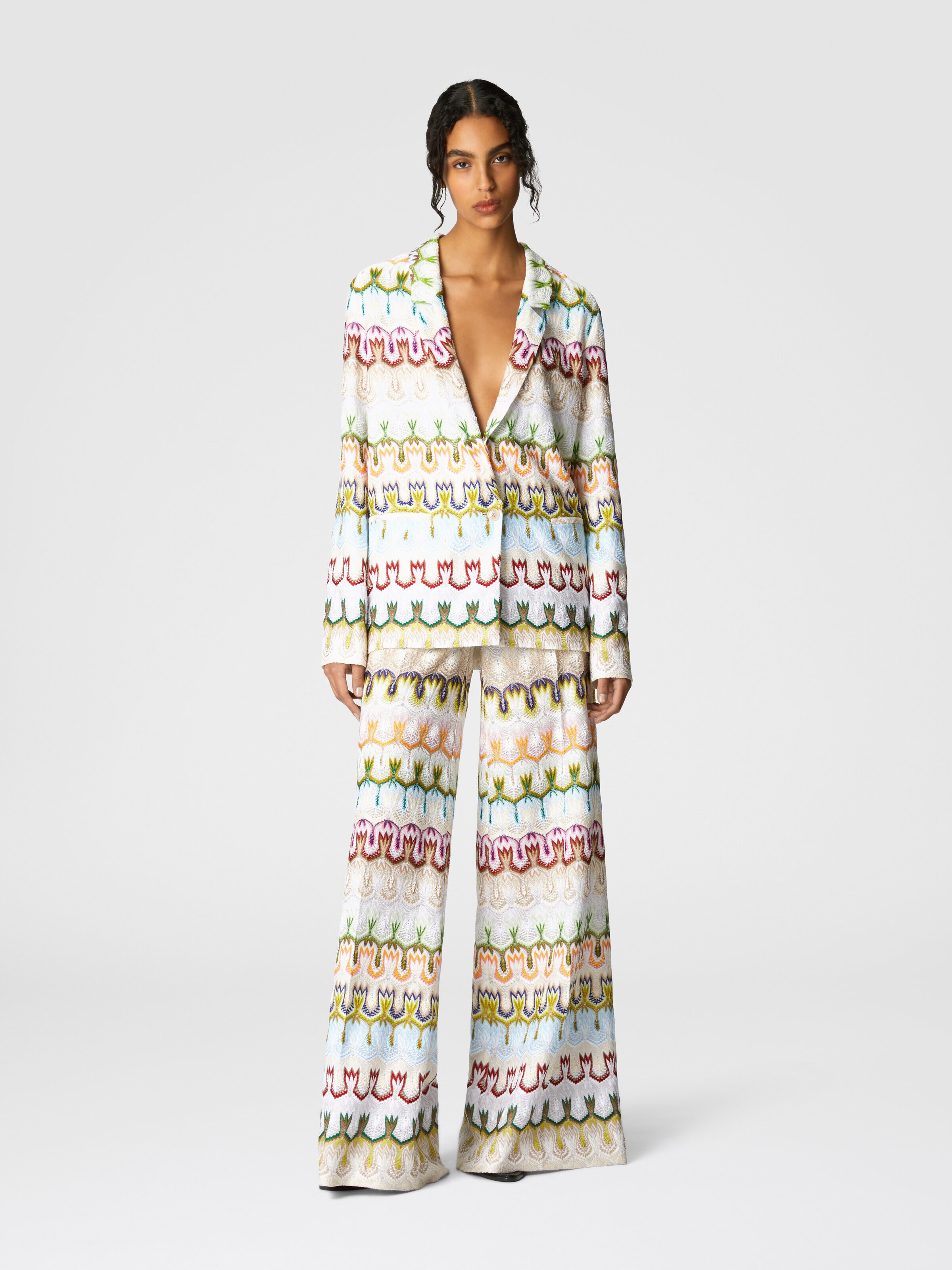 High-waisted long pants with abstract floral pattern, Multicoloured  - 1