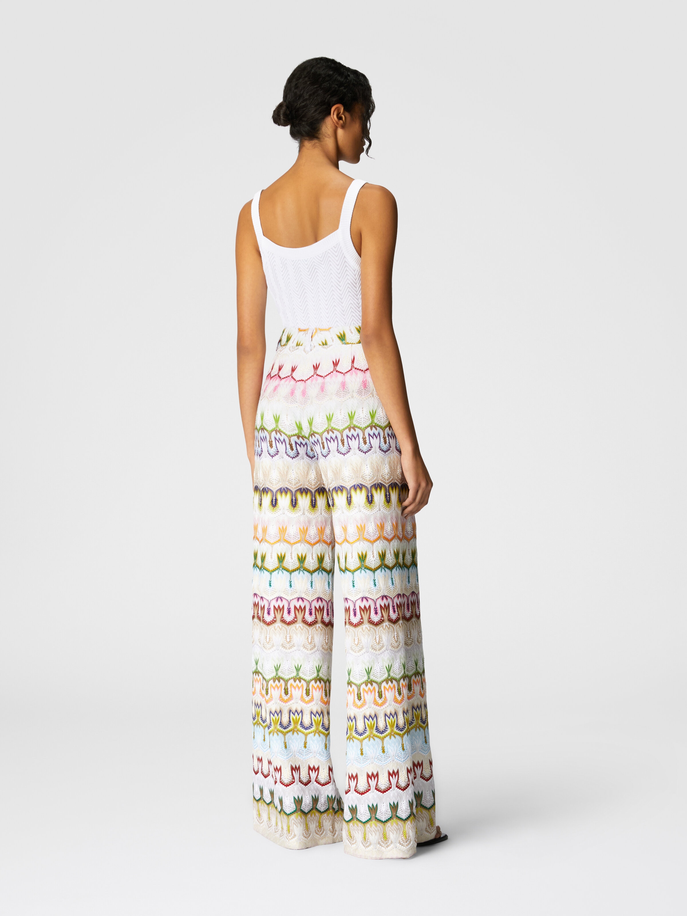 High-waisted long pants with abstract floral pattern, Multicoloured  - 2