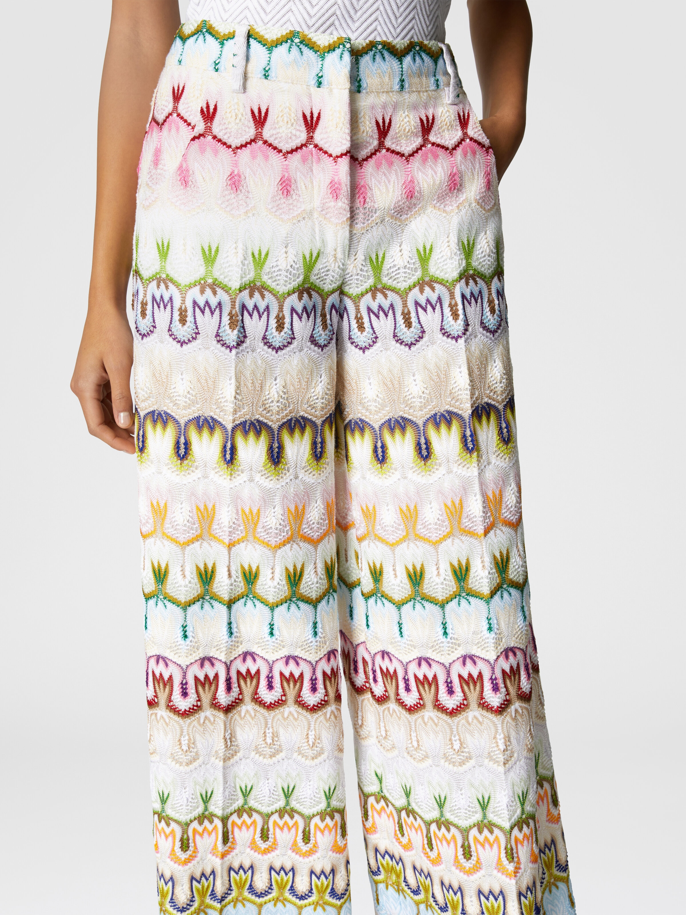High-waisted long pants with abstract floral pattern, Multicoloured  - 4