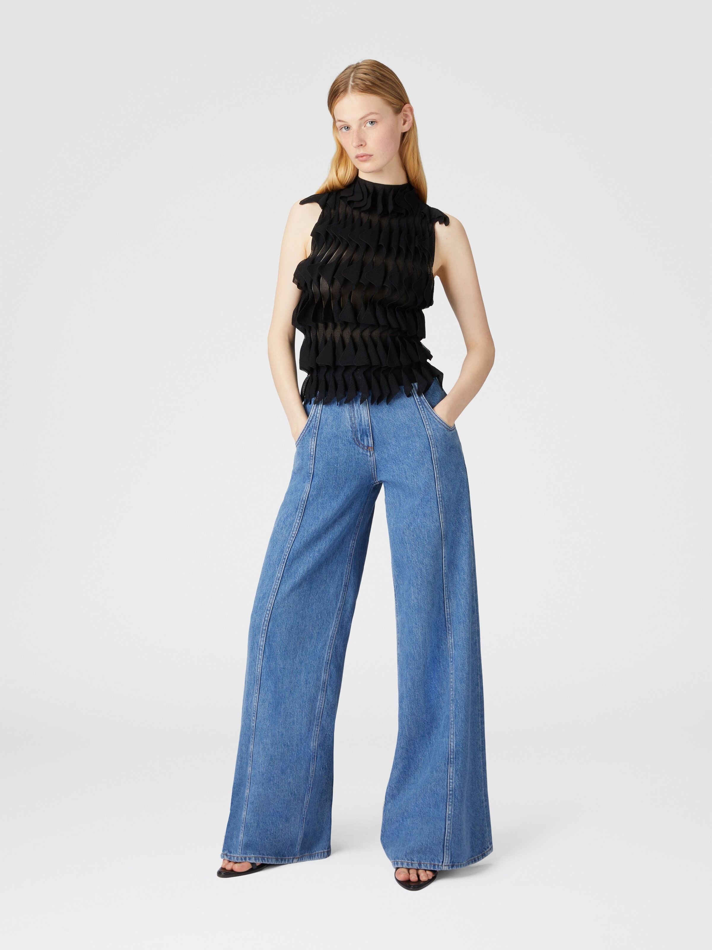 Wide-leg denim pants, Light Blue - 1
