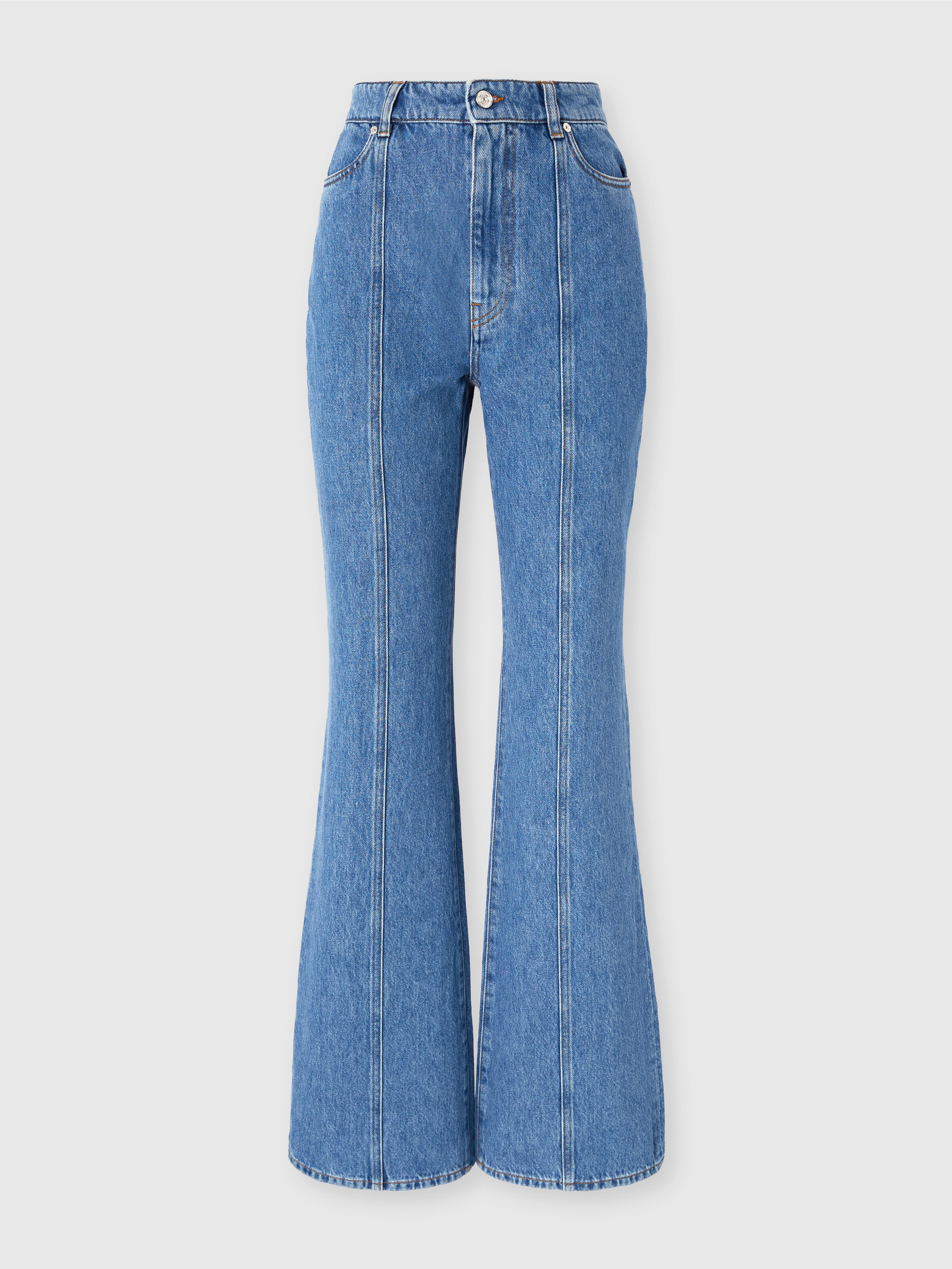 Pantalones de cinco bolsillos en denim de cintura alta, Azul Claro - 0