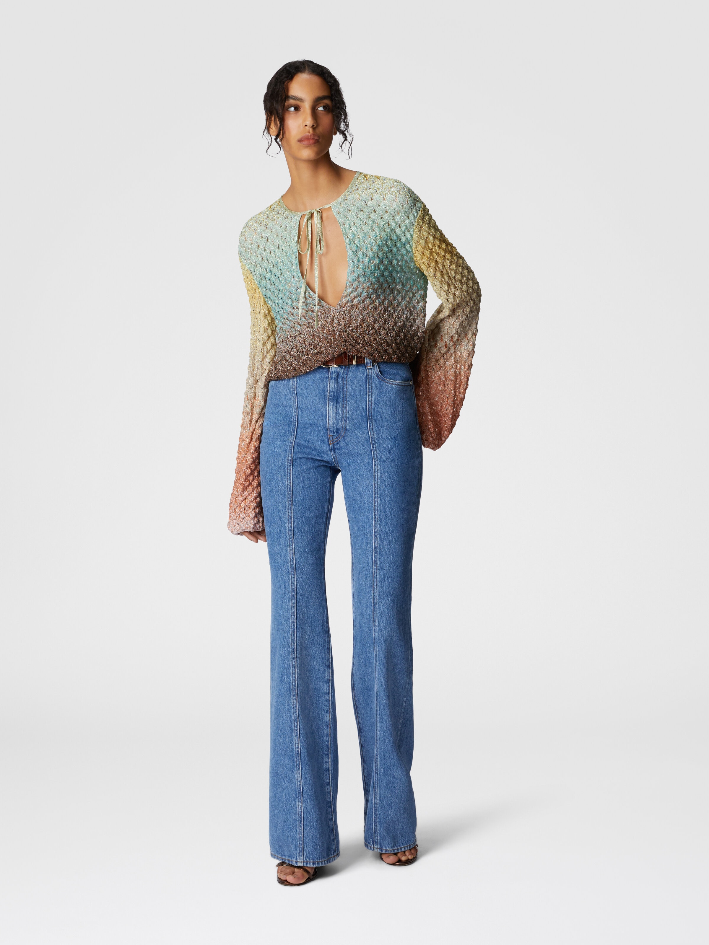 Pantalones de cinco bolsillos en denim de cintura alta, Azul Claro - 1