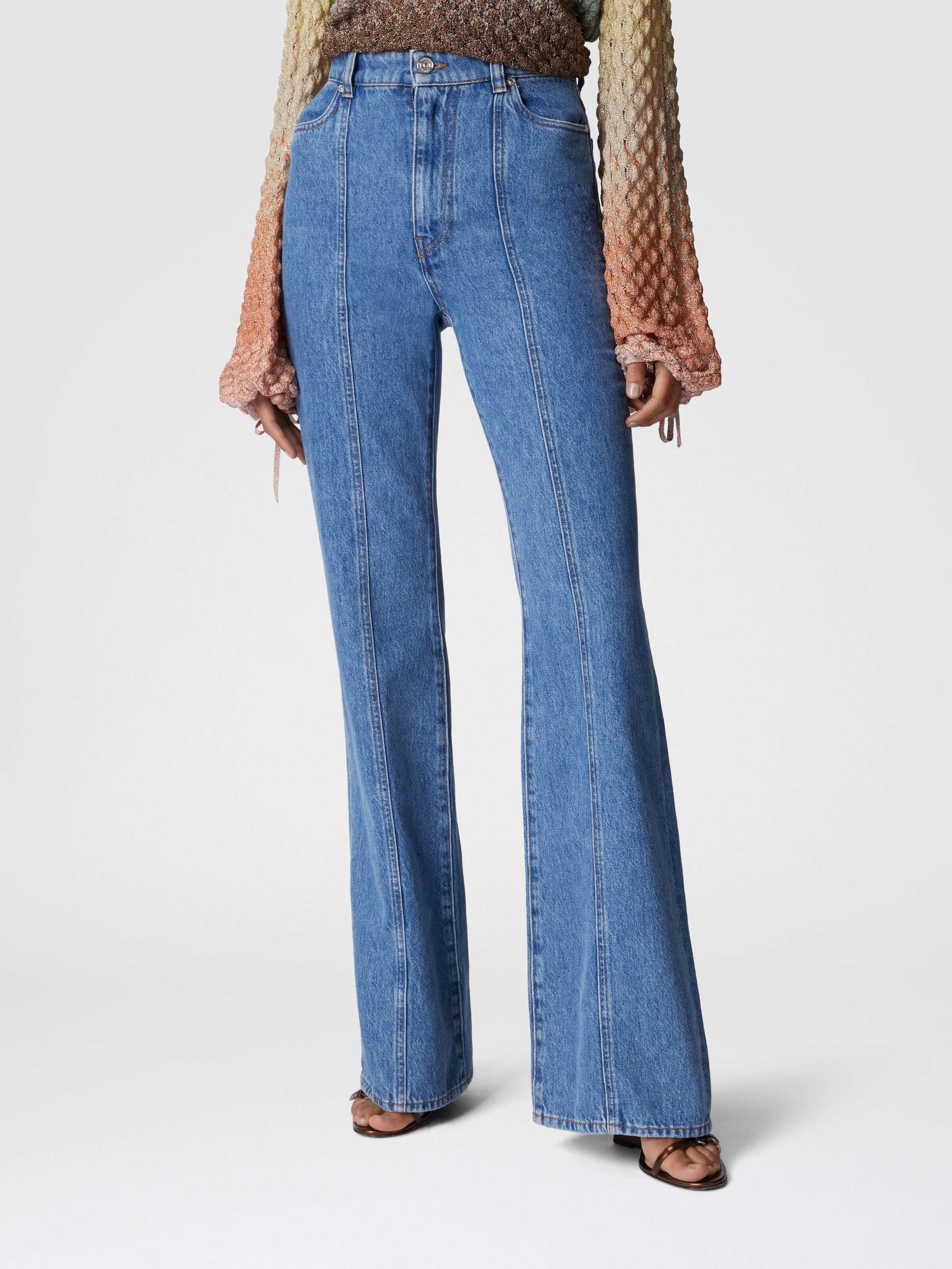 Pantalones de cinco bolsillos en denim de cintura alta, Azul Claro - 3