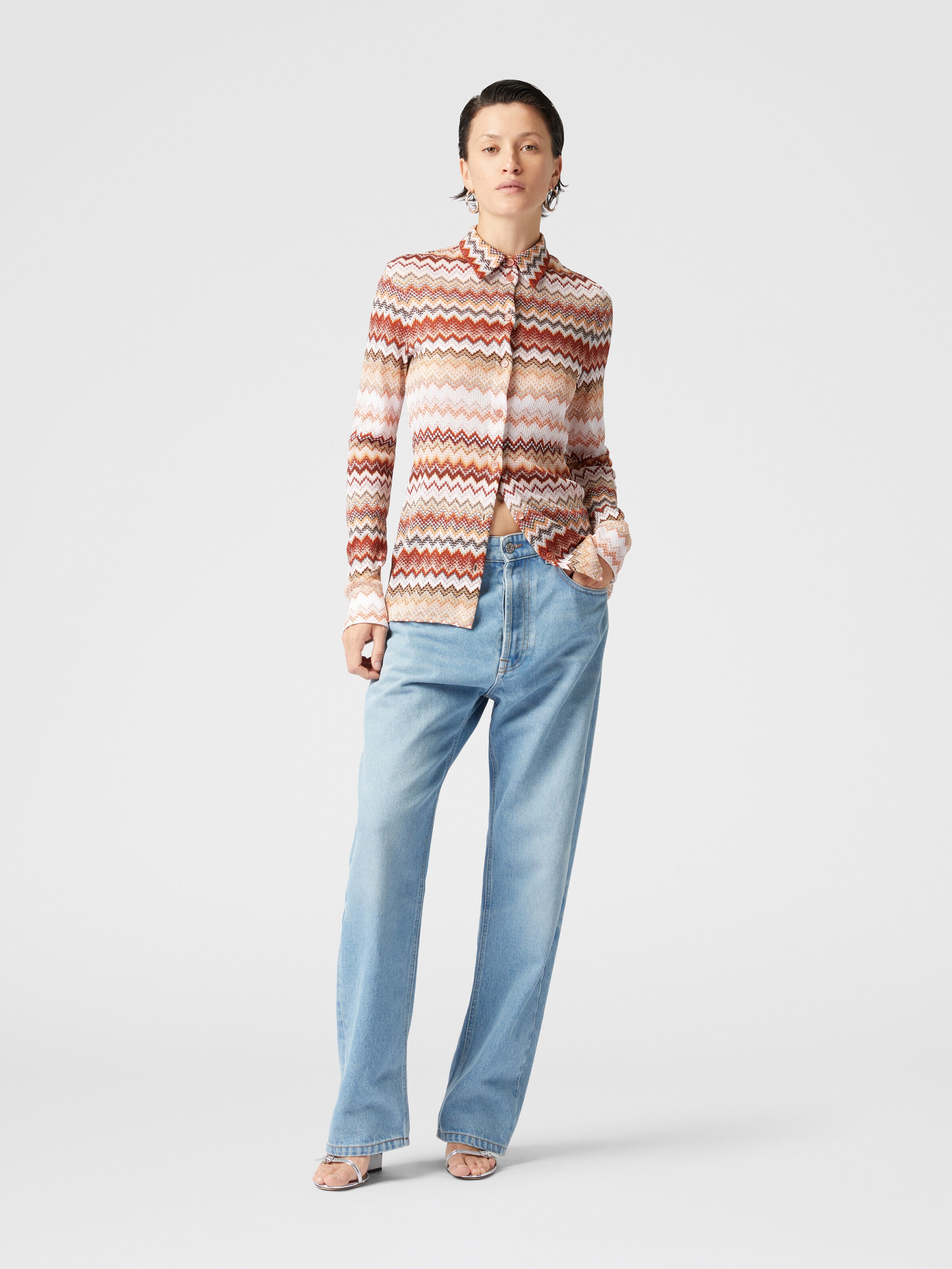 Shirt with serrated lamé zig zag pattern, Multicoloured  - 1