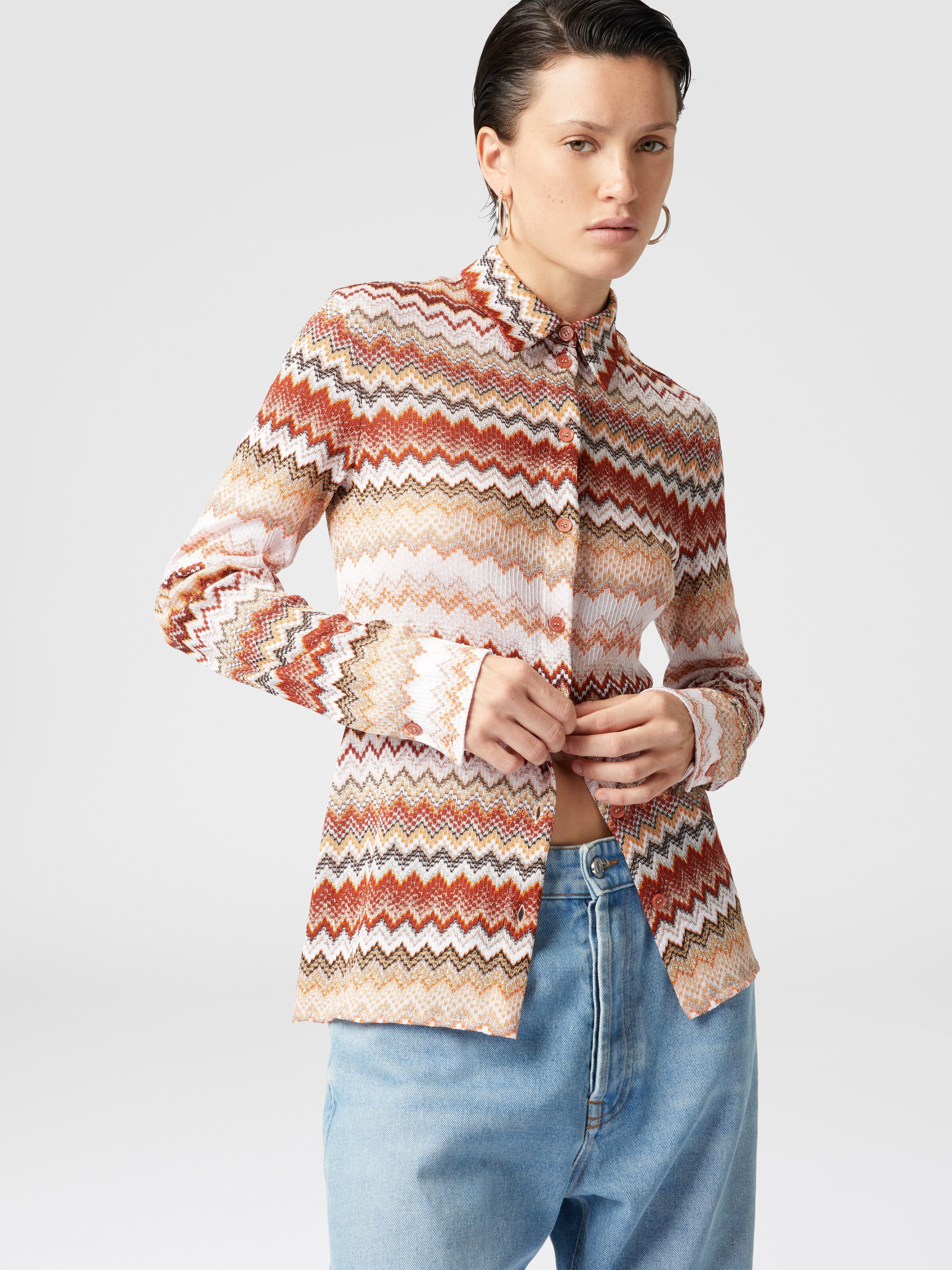 Shirt with serrated lamé zig zag pattern, Multicoloured  - 3