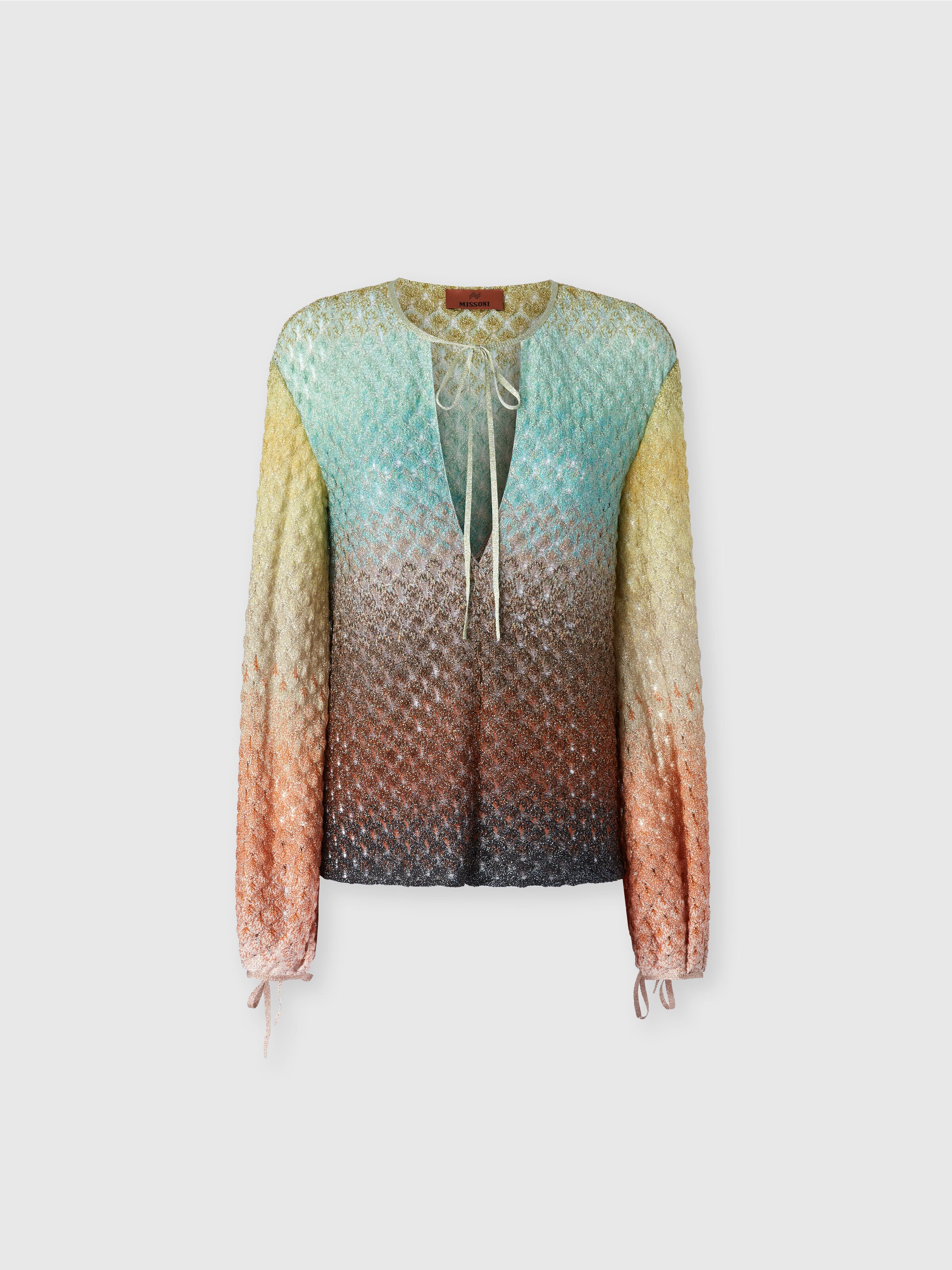 Dégradé lace blouse with V-neck, Multicoloured  - 0