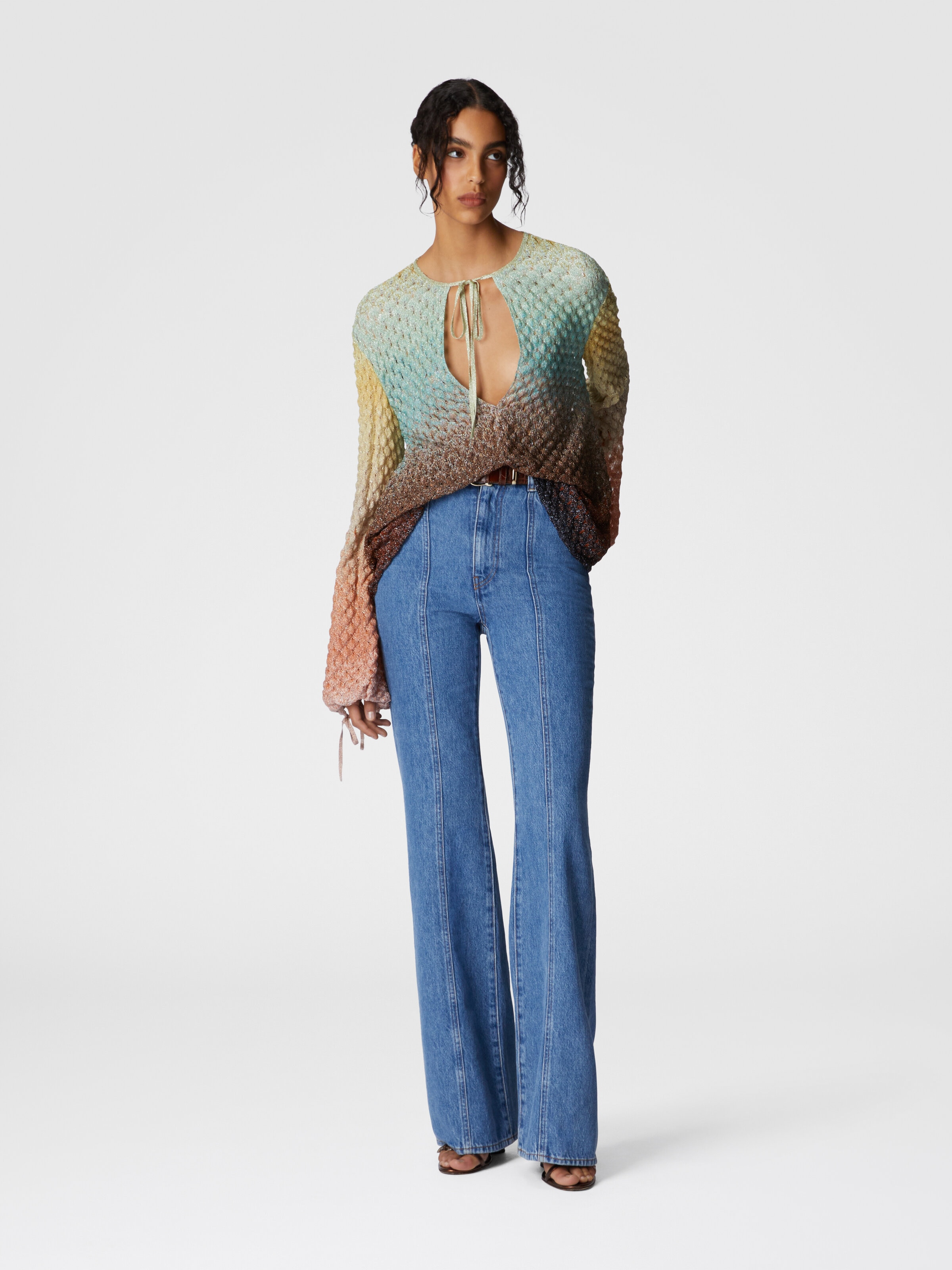 Dégradé lace blouse with V-neck, Multicoloured  - 1