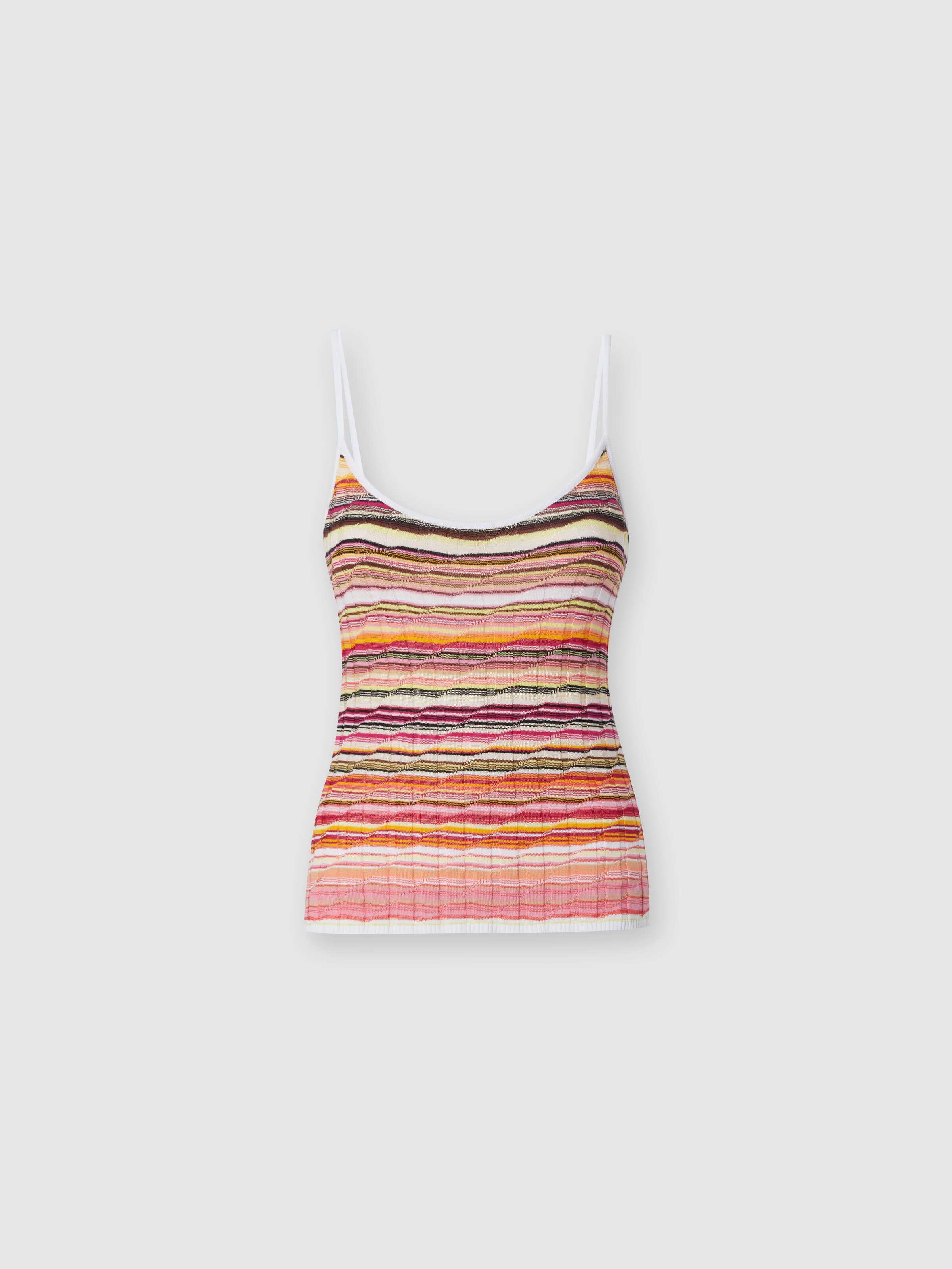 Striped cotton and viscose ribbed tank top with contrasting trim, Pink   - 0