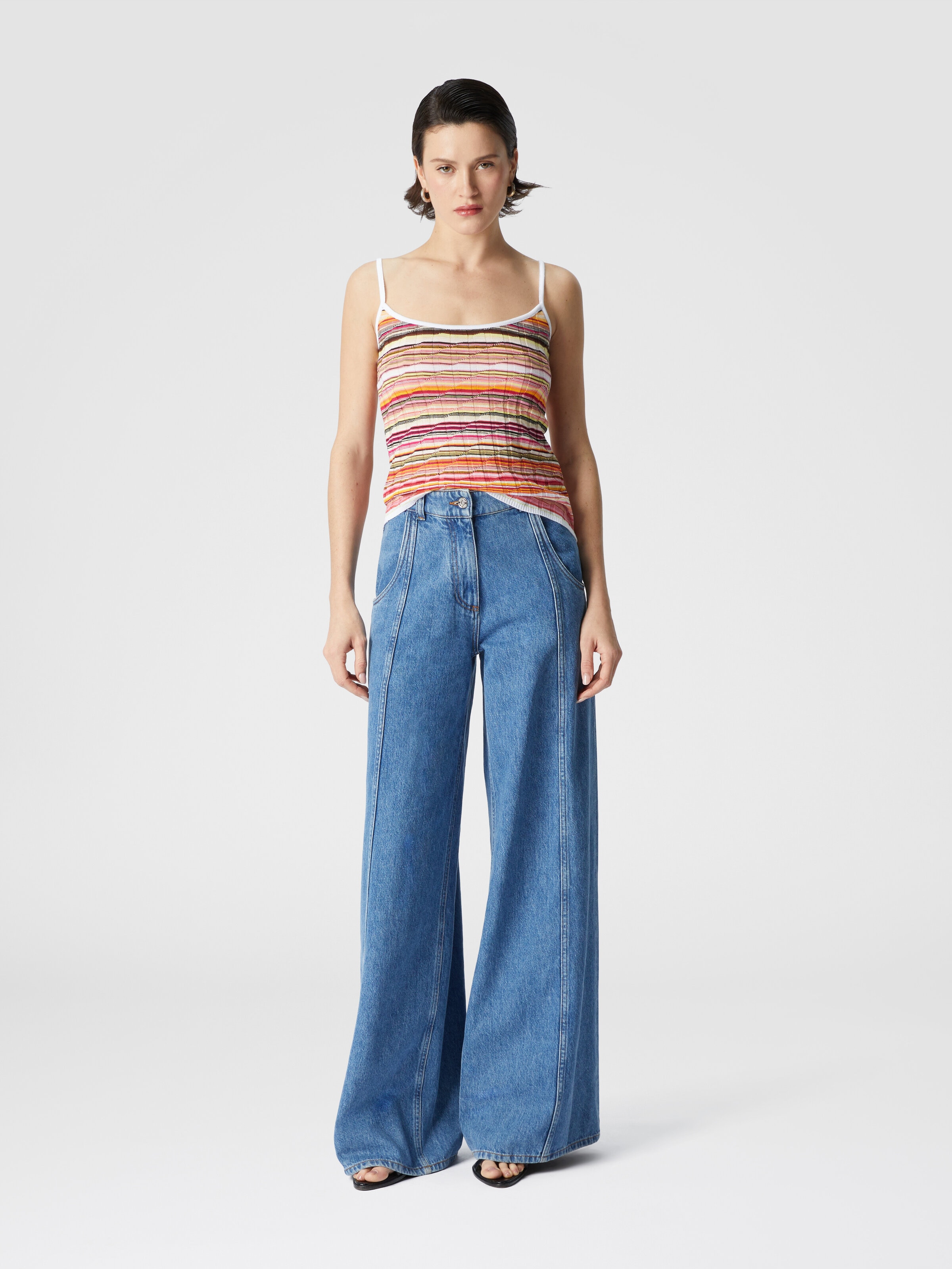 Striped cotton and viscose ribbed tank top with contrasting trim, Pink   - 1