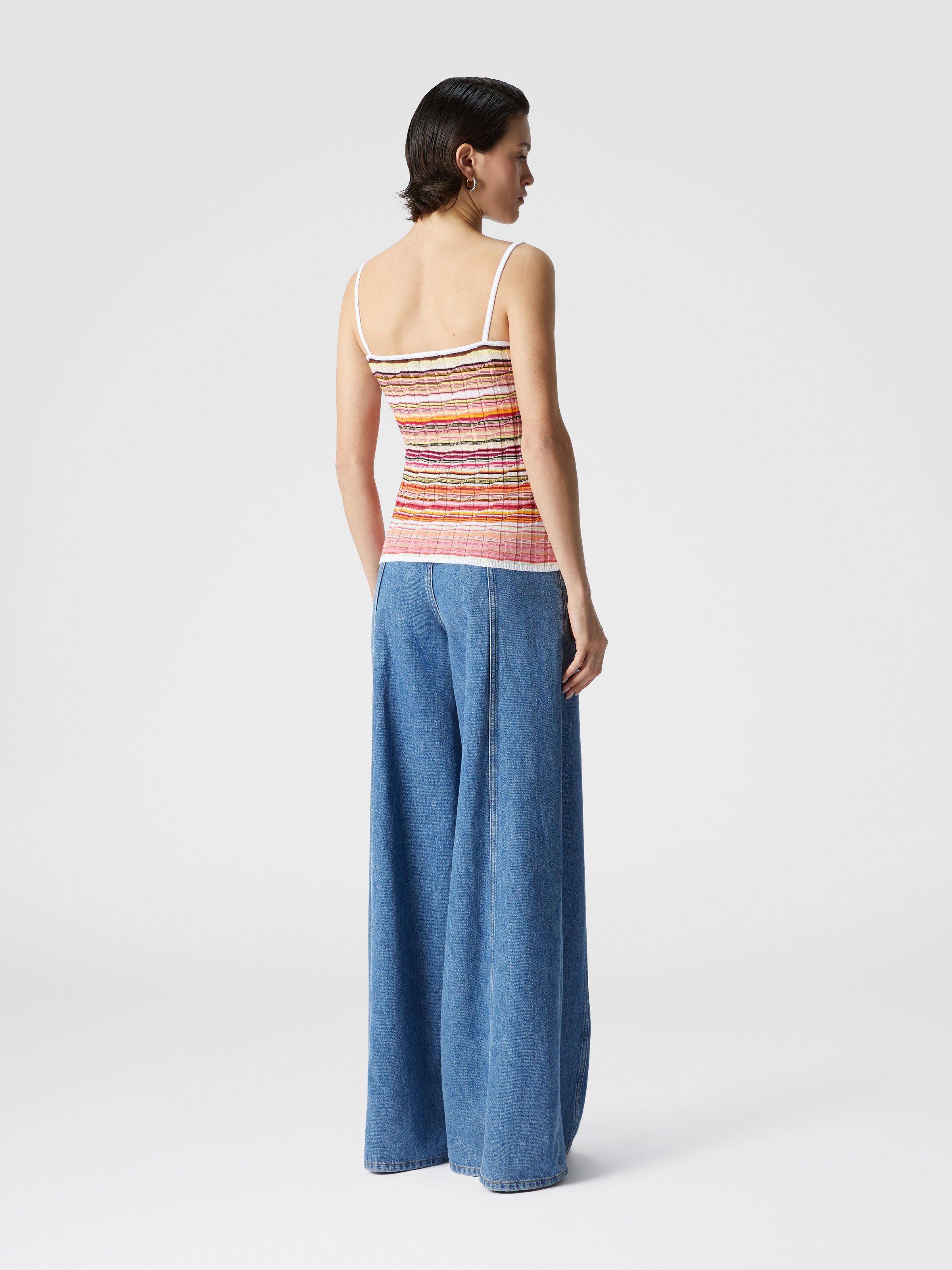 Striped cotton and viscose ribbed tank top with contrasting trim, Pink   - 2