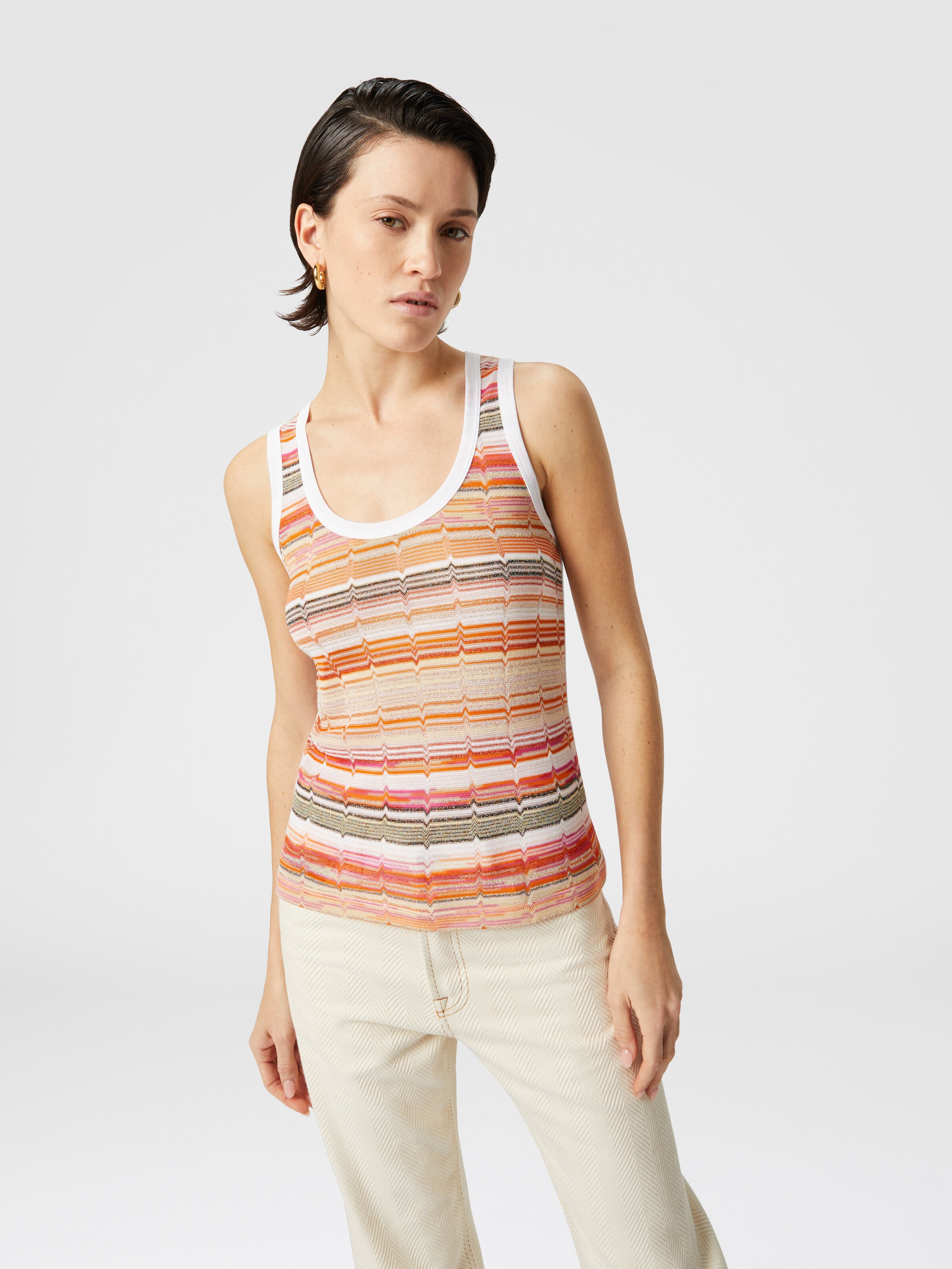 Tank top with knitted insert in greek lamé motif, Multicoloured  - 3