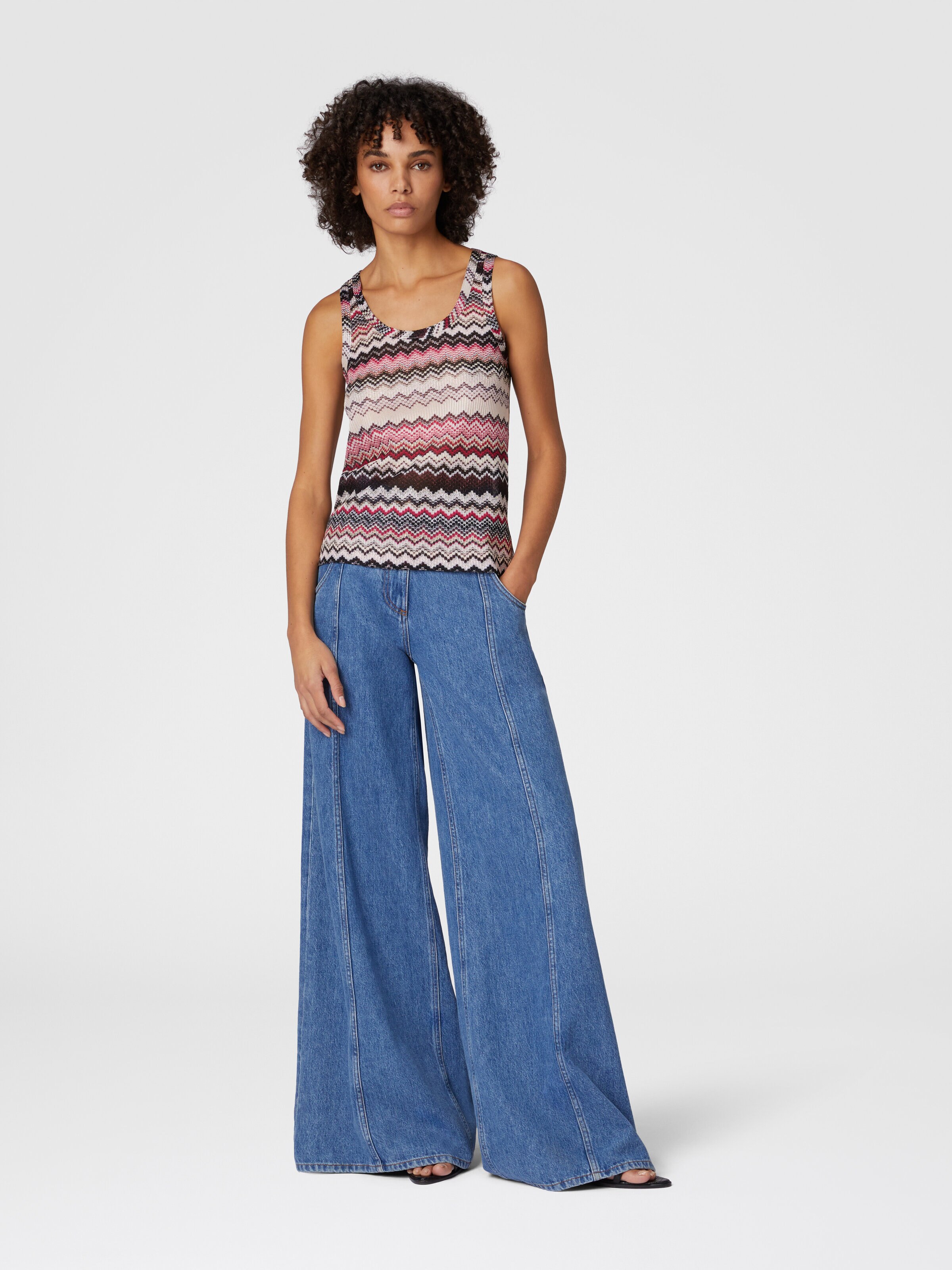 Tank top with serrated lamé zigzag pattern, Multicoloured  - 1