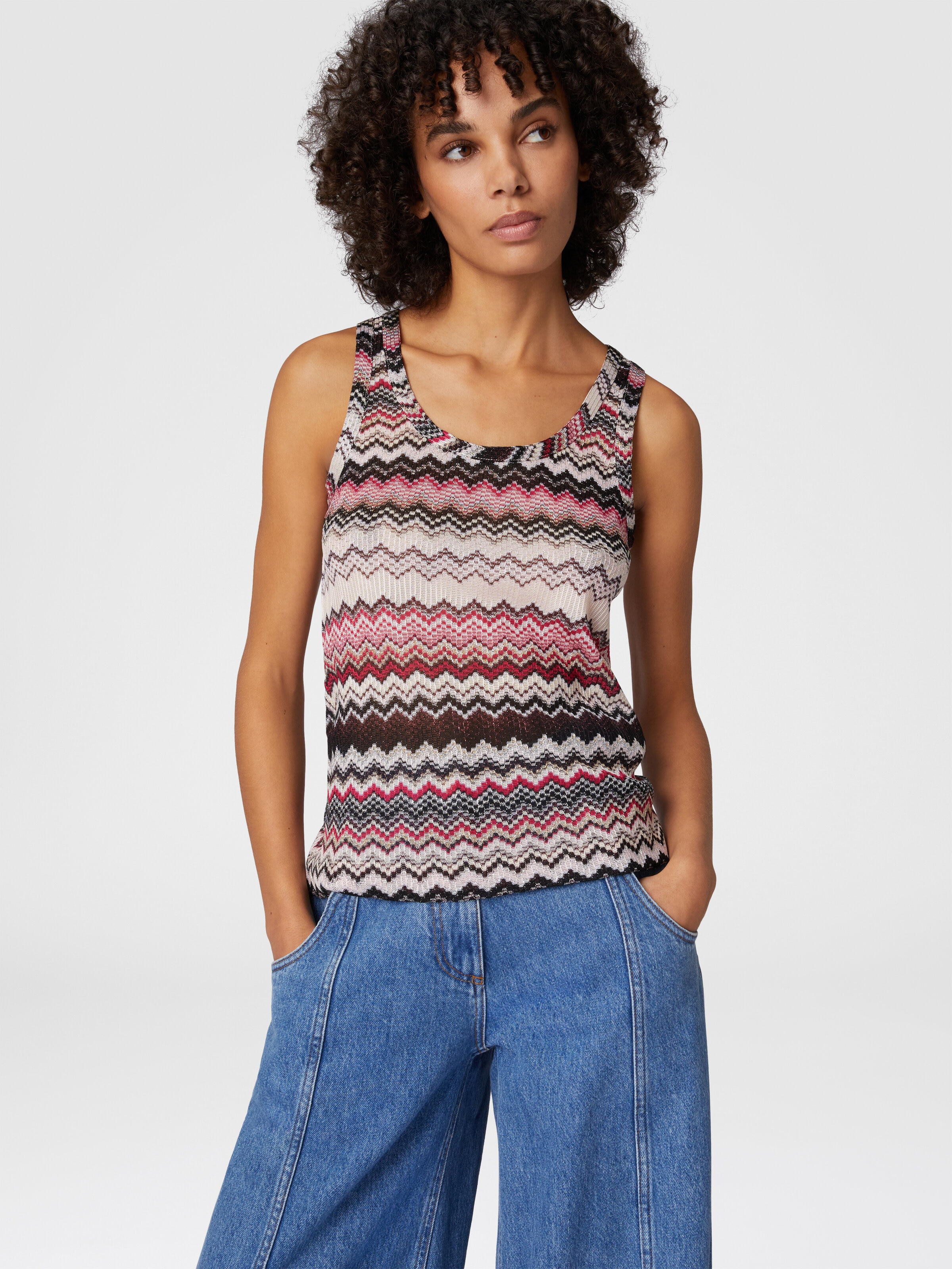 Tank top with serrated lamé zigzag pattern, Multicoloured  - 3