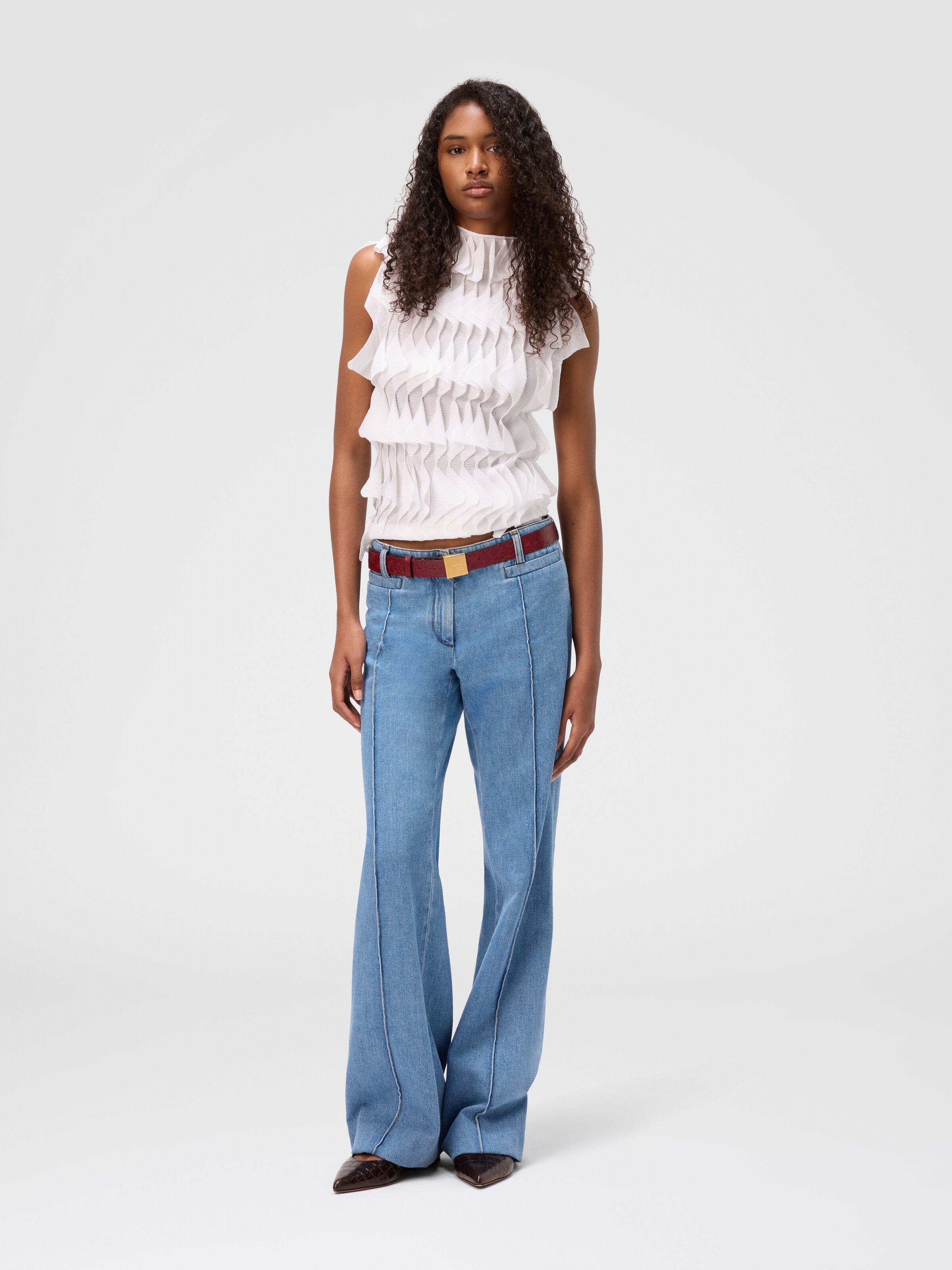 Sleeveless top with ruffles, White  - 1