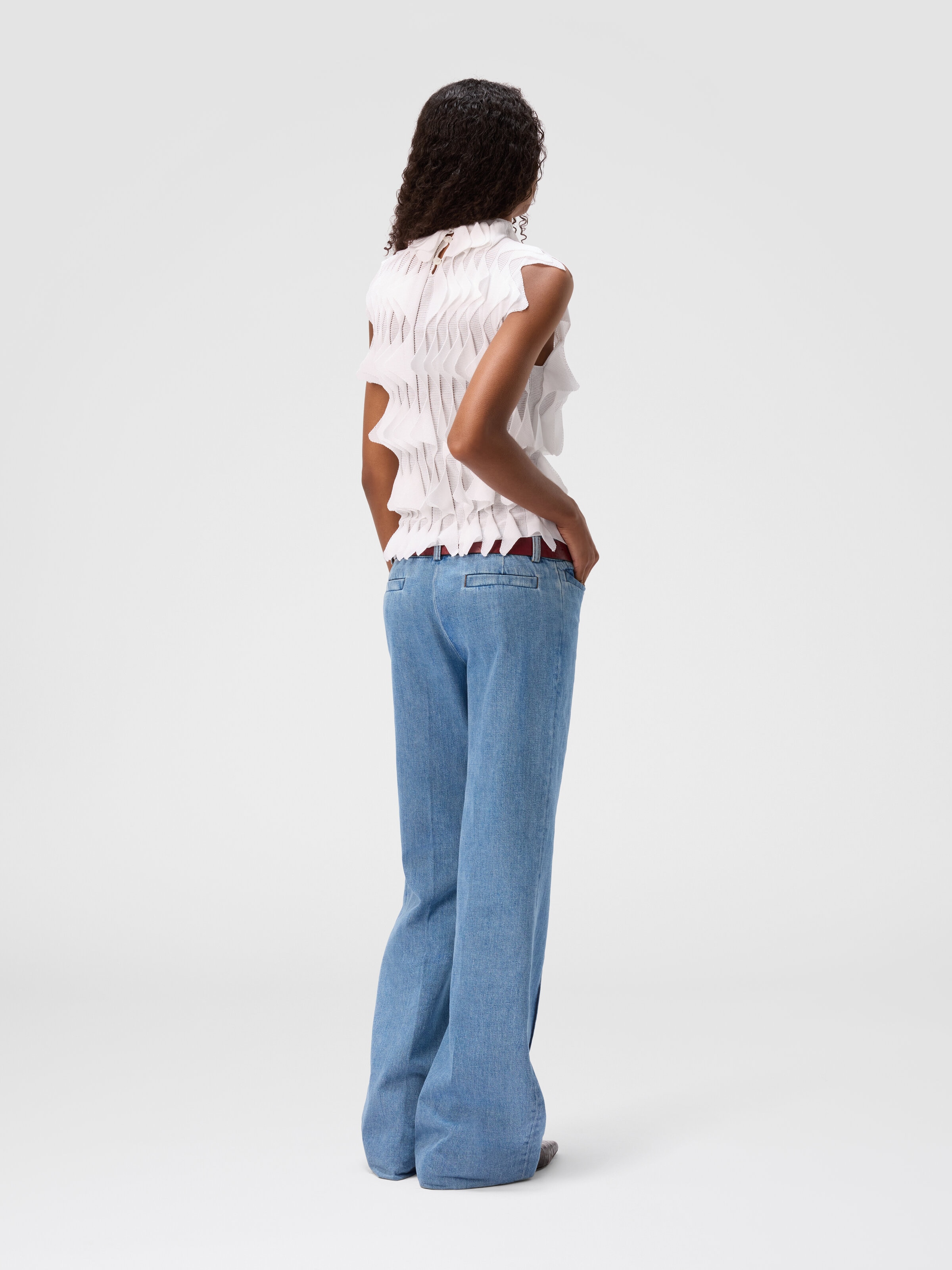 Sleeveless top with ruffles, White  - 2