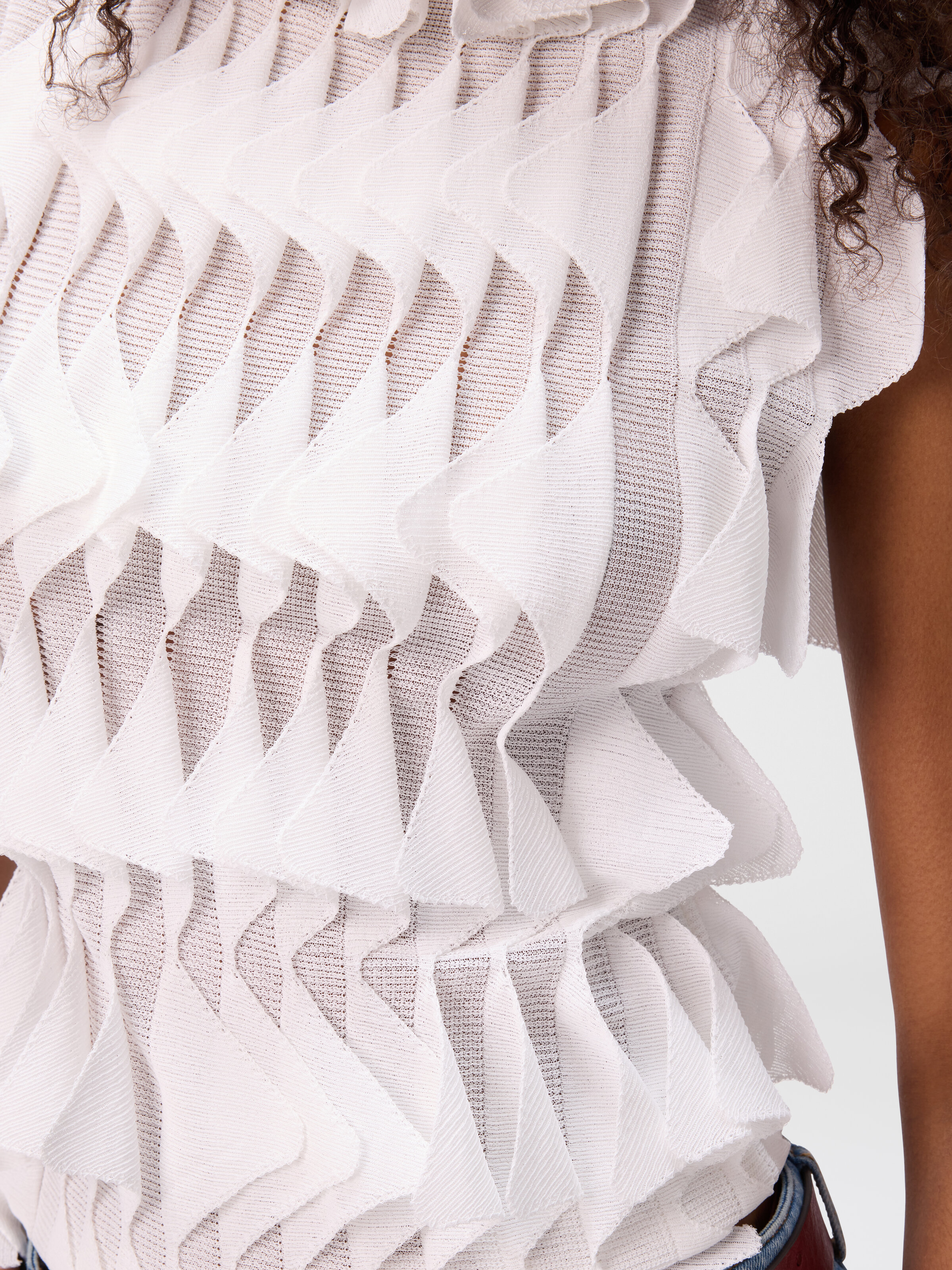 Sleeveless top with ruffles, White  - 4