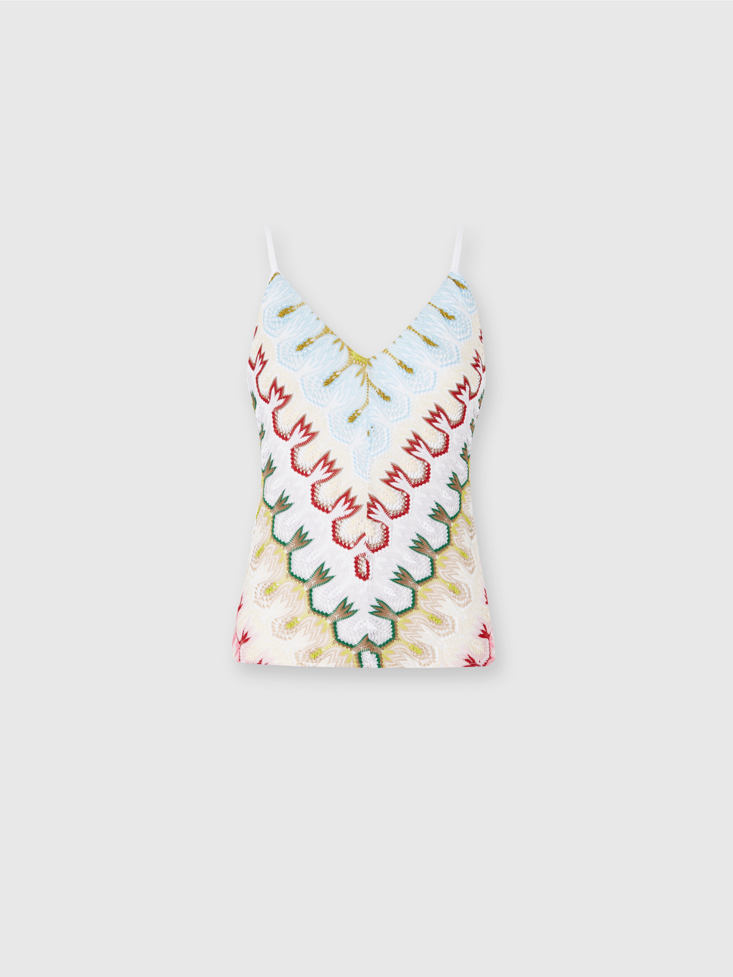 Top de encaje sin mangas con escote en V, Multicolor  - 0