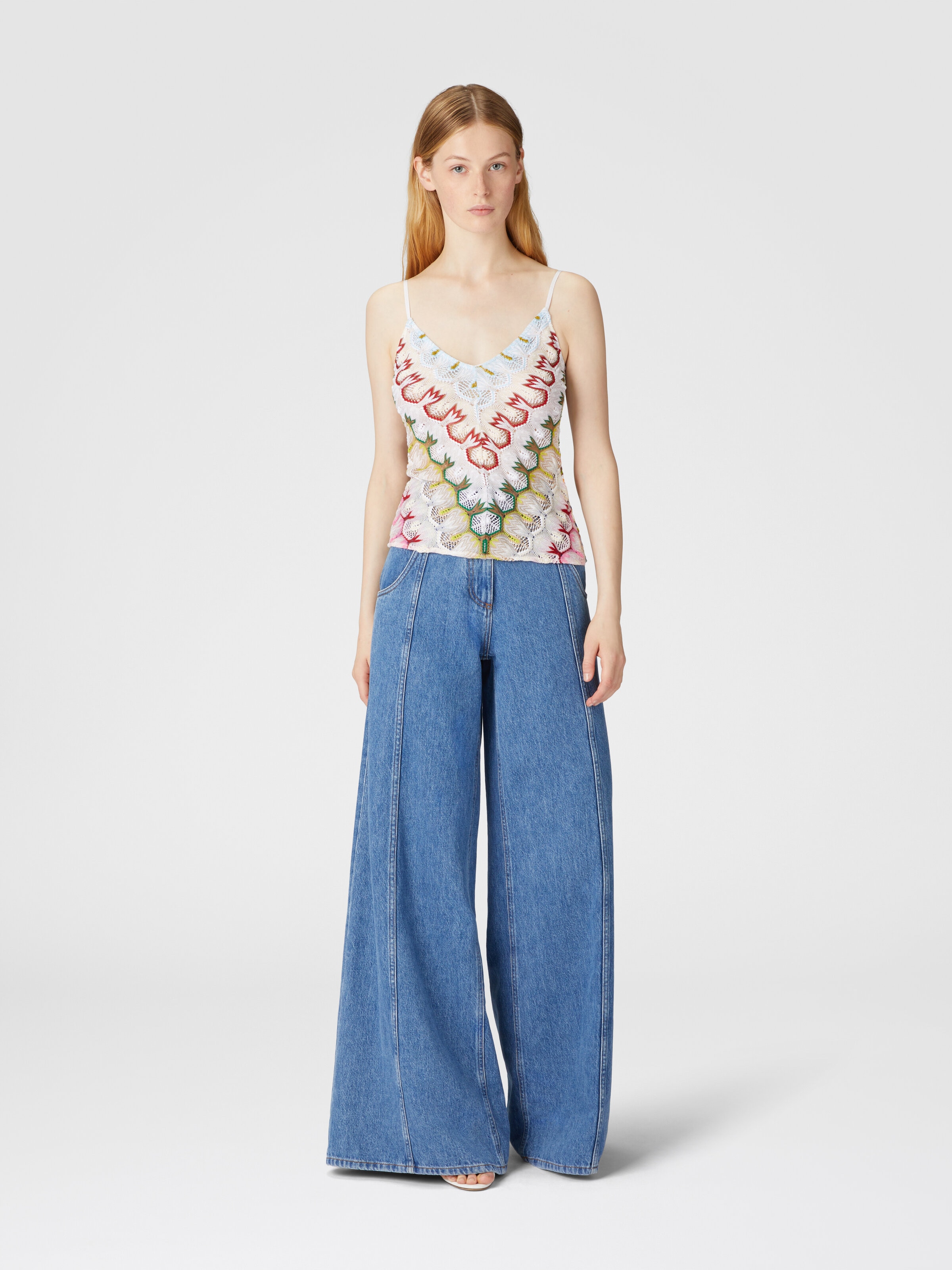 Top de encaje sin mangas con escote en V, Multicolor  - 1