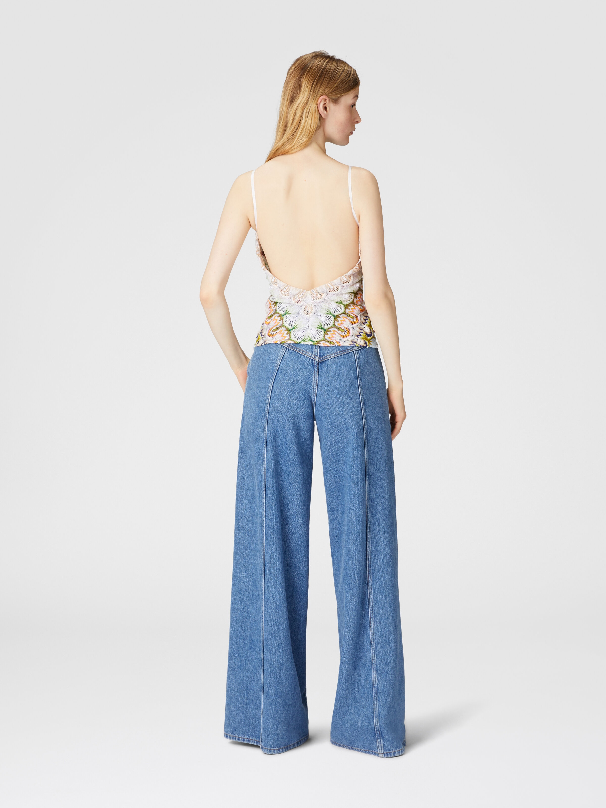 Top de encaje sin mangas con escote en V, Multicolor  - 2