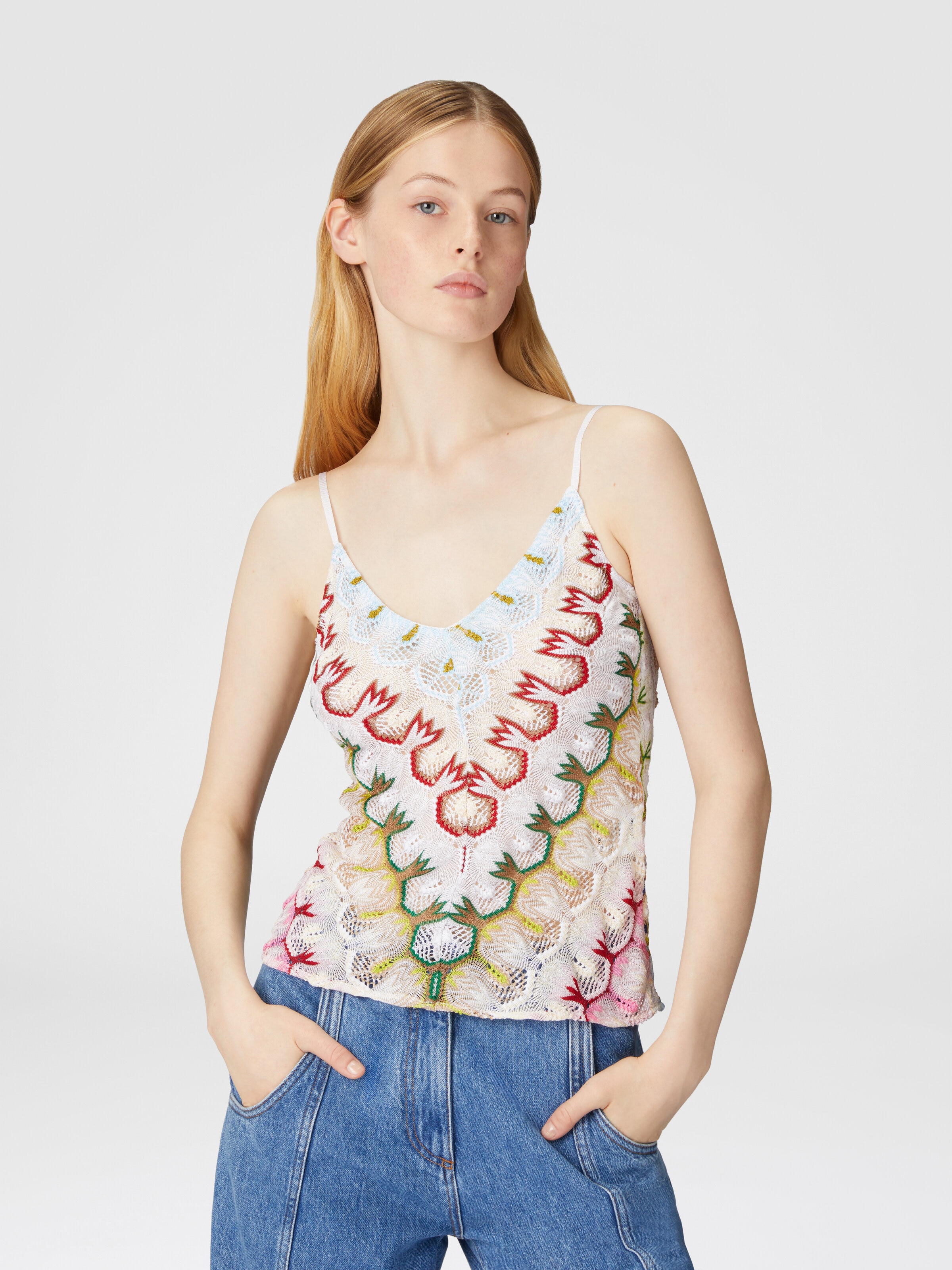 Top de encaje sin mangas con escote en V, Multicolor  - 3