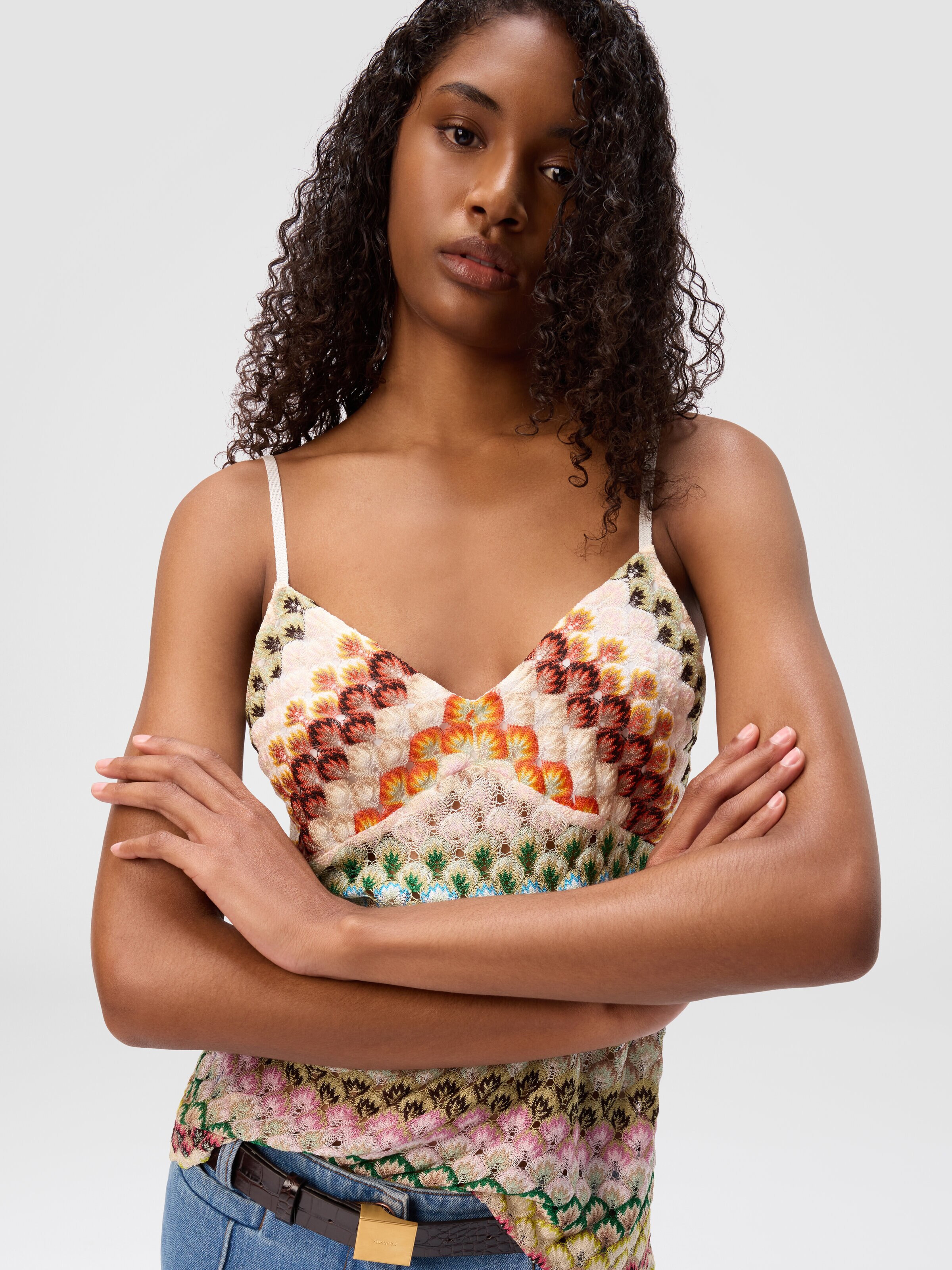 Top de encaje sin mangas, Multicolor  - 3