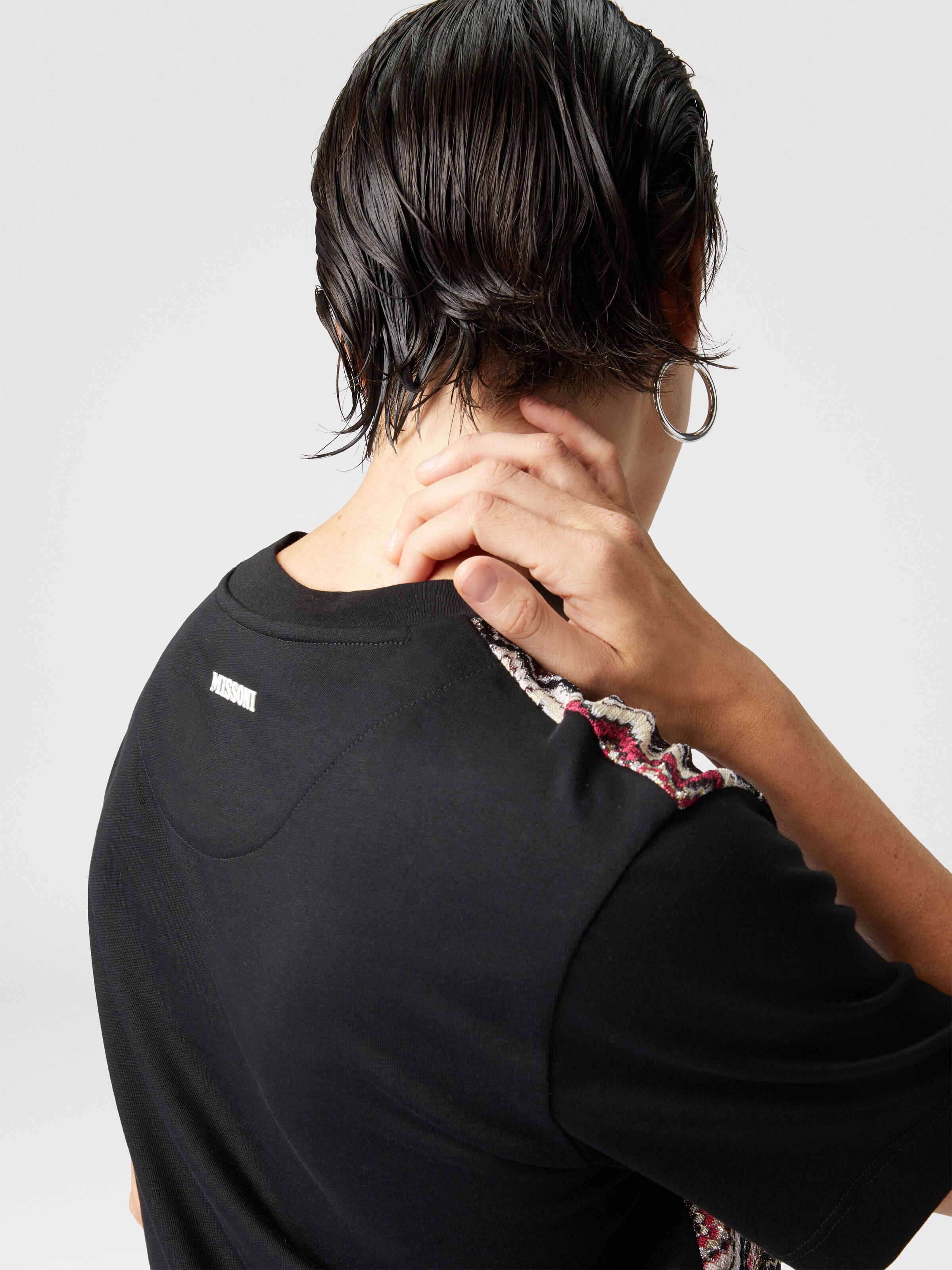 Crewneck T-shirt with lamé zig zag knit insert, Multicoloured  - 4