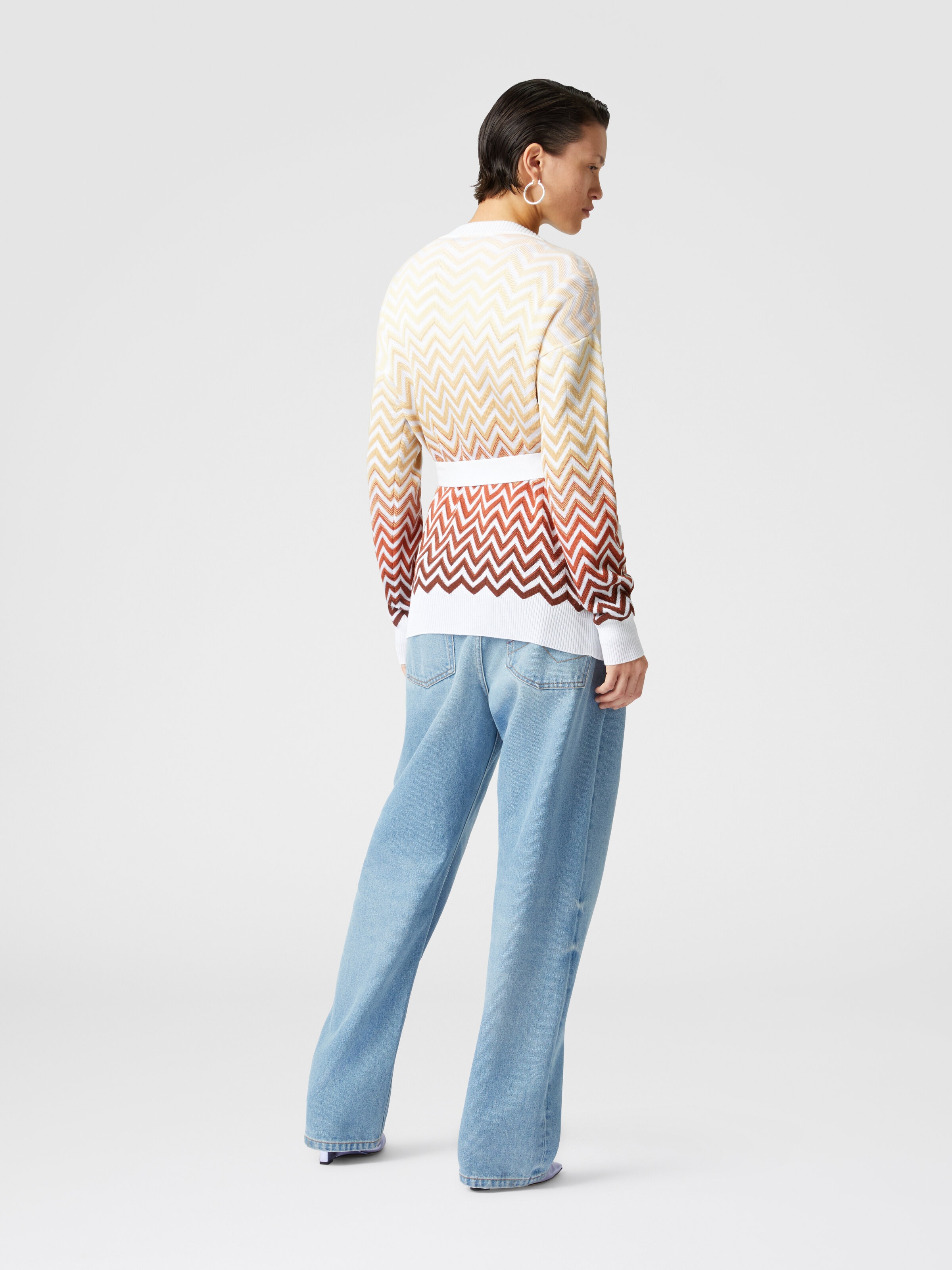 Dégradé chevron motif cardigan with belt, Multicoloured  - 2