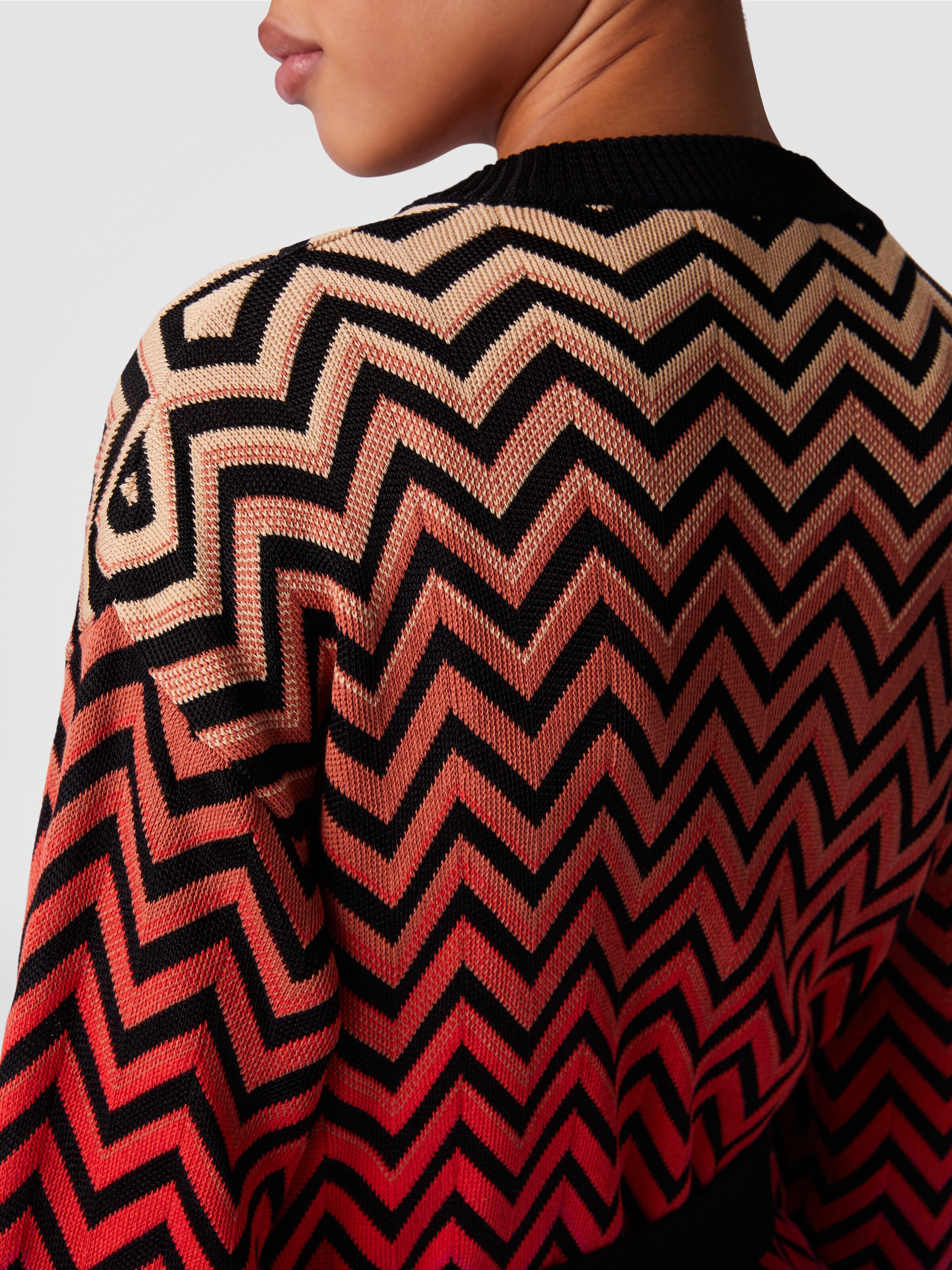 Dégradé chevron motif cardigan with belt, Multicoloured  - 4