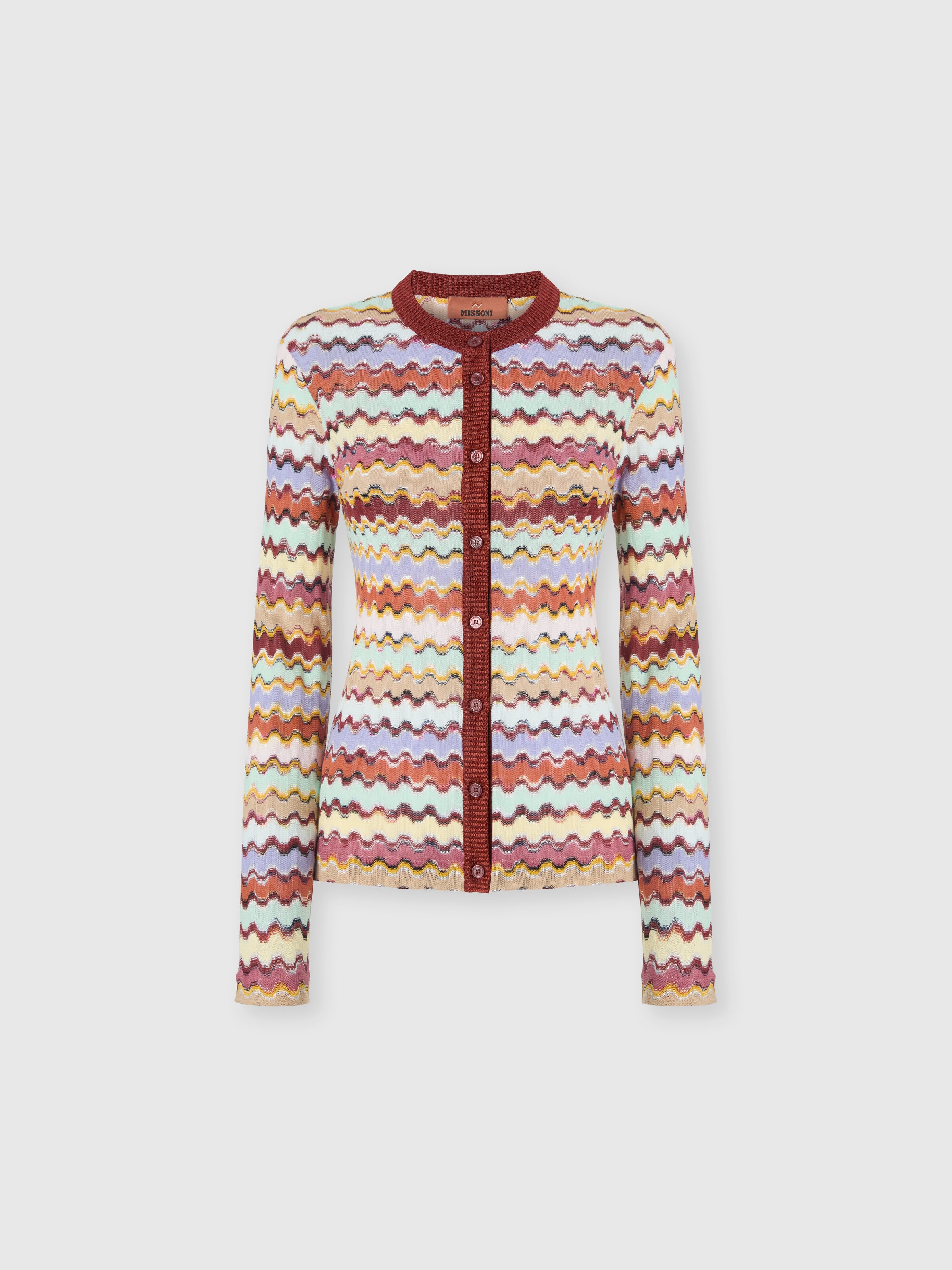 Raschel crew neck cardigan, Multicoloured - 0