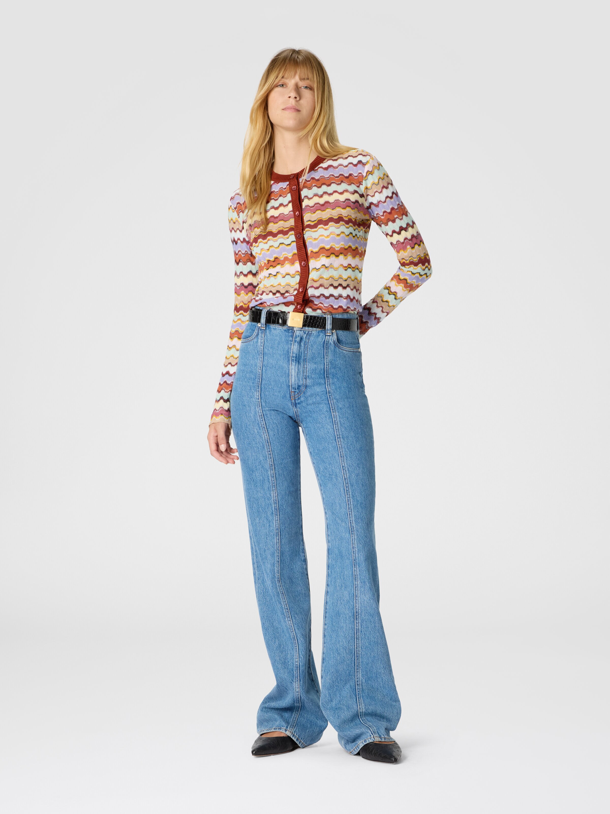 Raschel crew neck cardigan, Multicoloured - 1